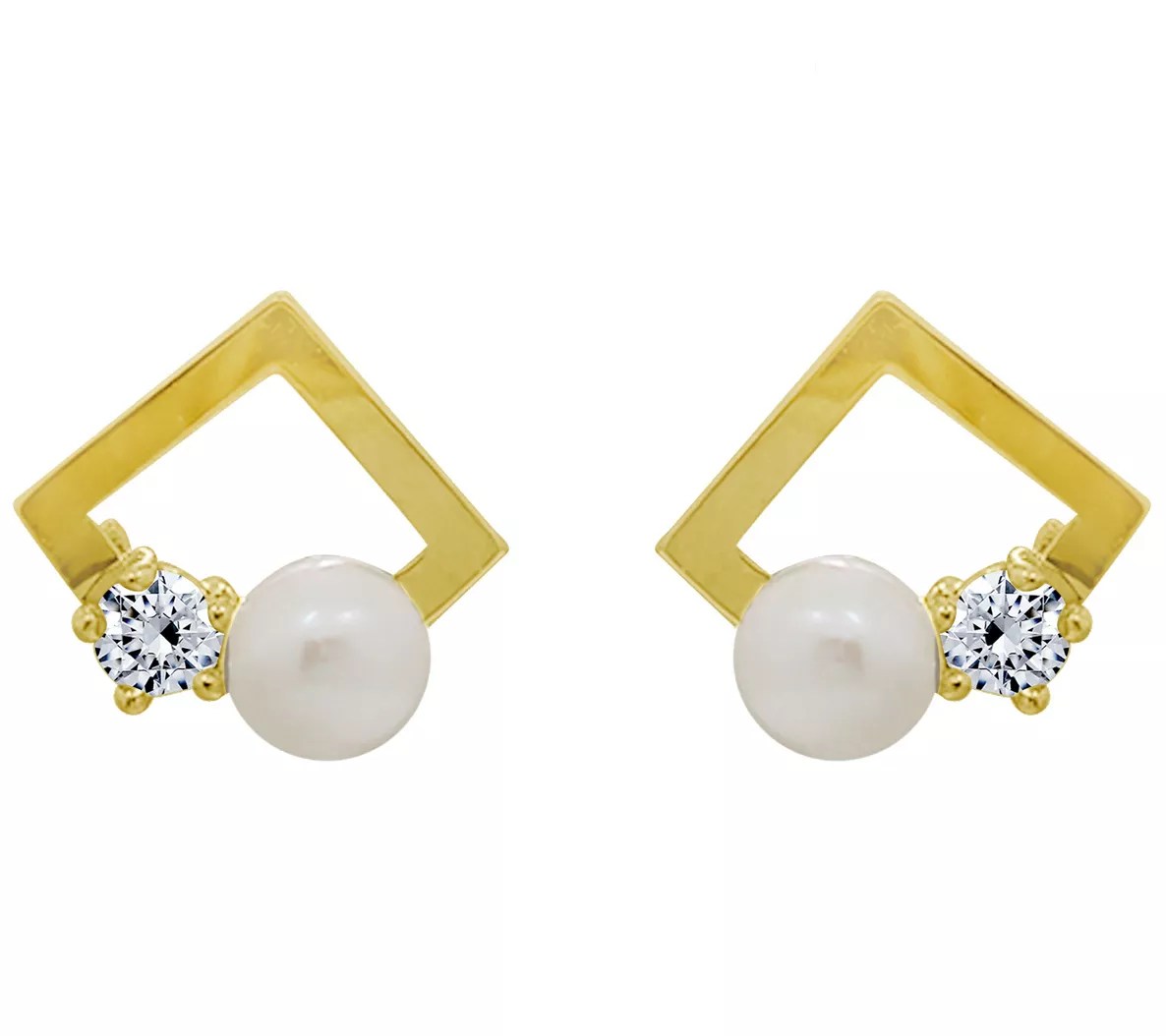 Diamonique 0.10 cttw Cultured Pearl Stud Ear rings, 14K Gold