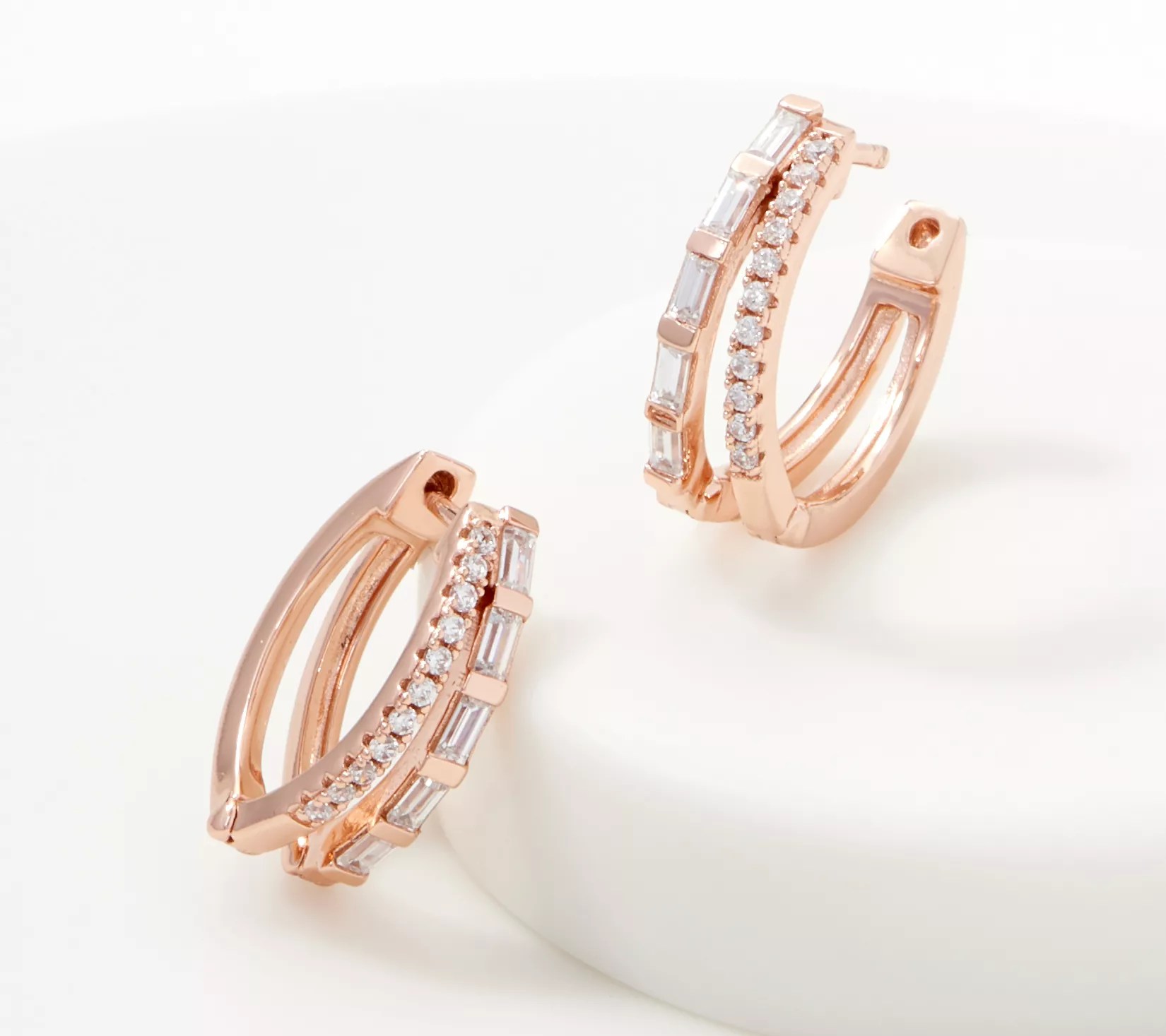 Diamonique Mixed Cut Split Hoop Earring, Sterling Silver