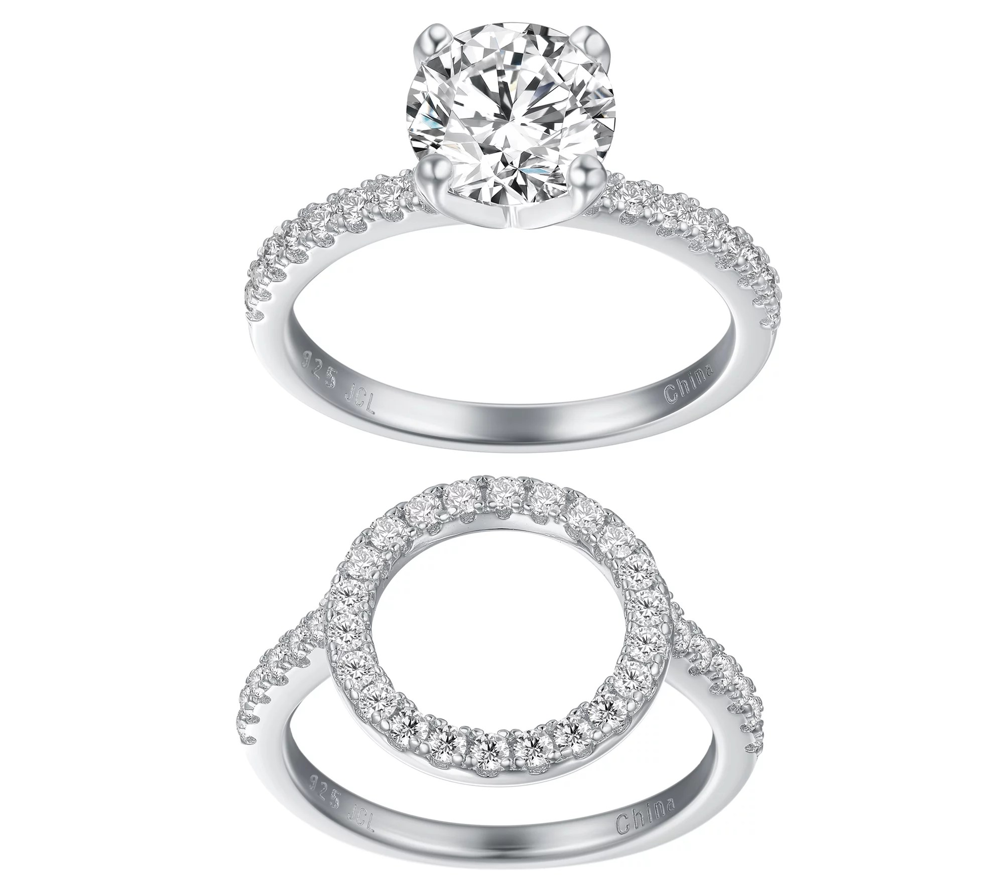 Diamonique 2.80 cttw 2Piece Halo Bridal Set Ri ng, Sterling