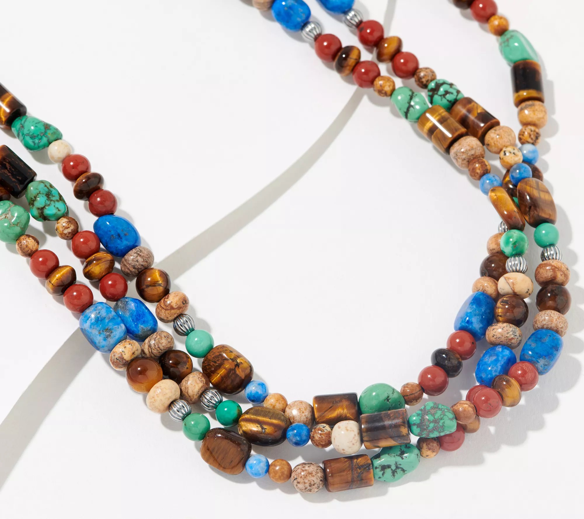 American West Sterling Silver Multi Gemstone Torsade Necklace