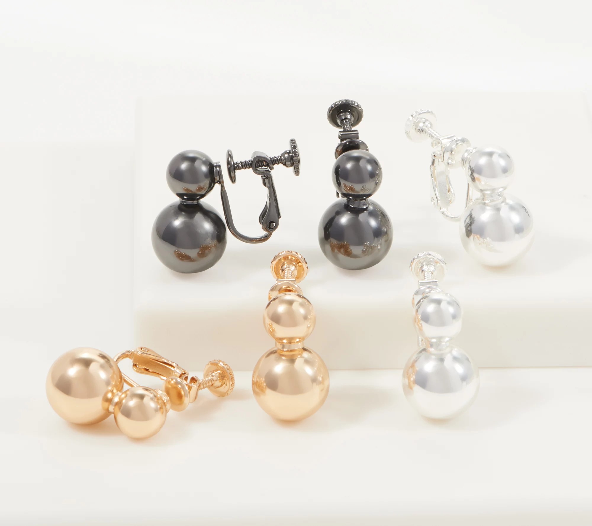 Joan Rivers Set of 3 Pierced or Clip Metallic Ball Earrings