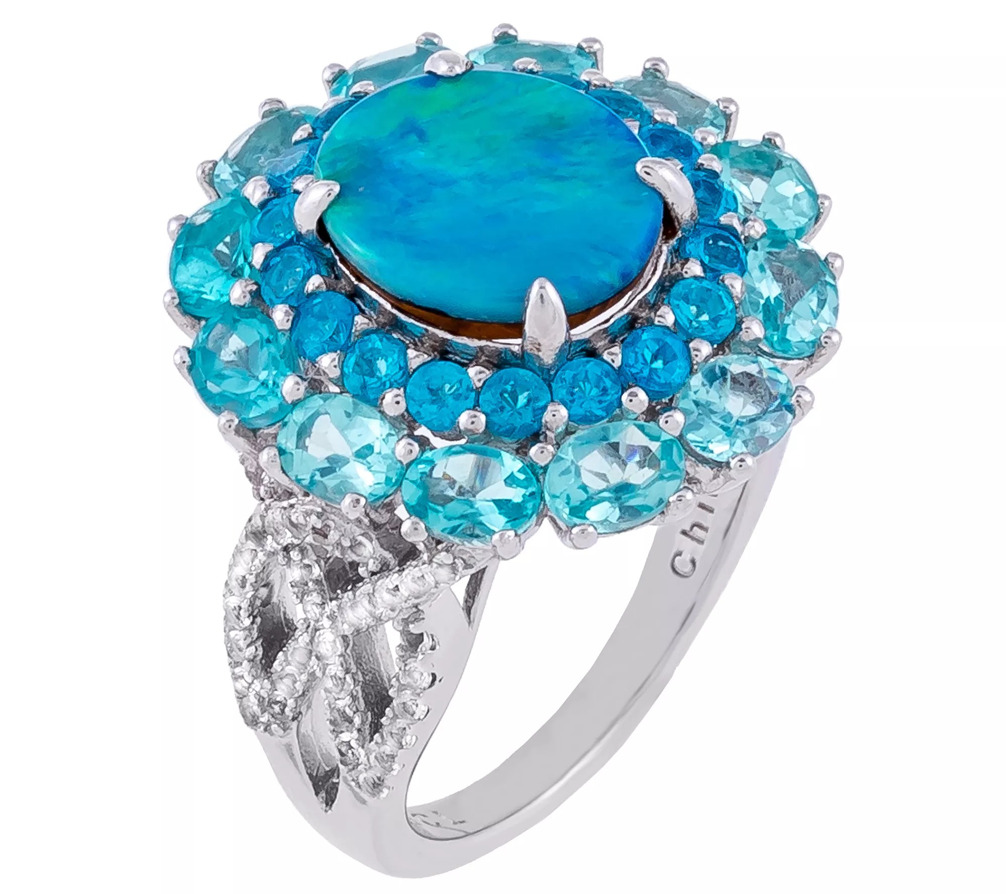 Sterling Silver, OvalCut Blue Opal & Apatite Cocktail Ring