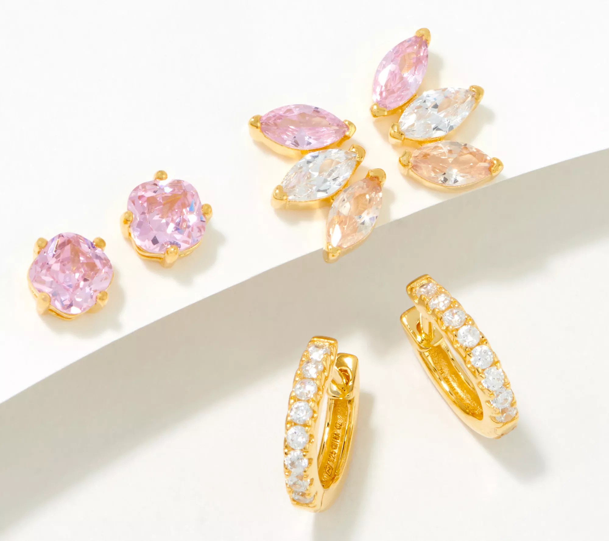 Diamonique Erin's Picks Set of 3_Boxed Earrings, 14K Gold Plated