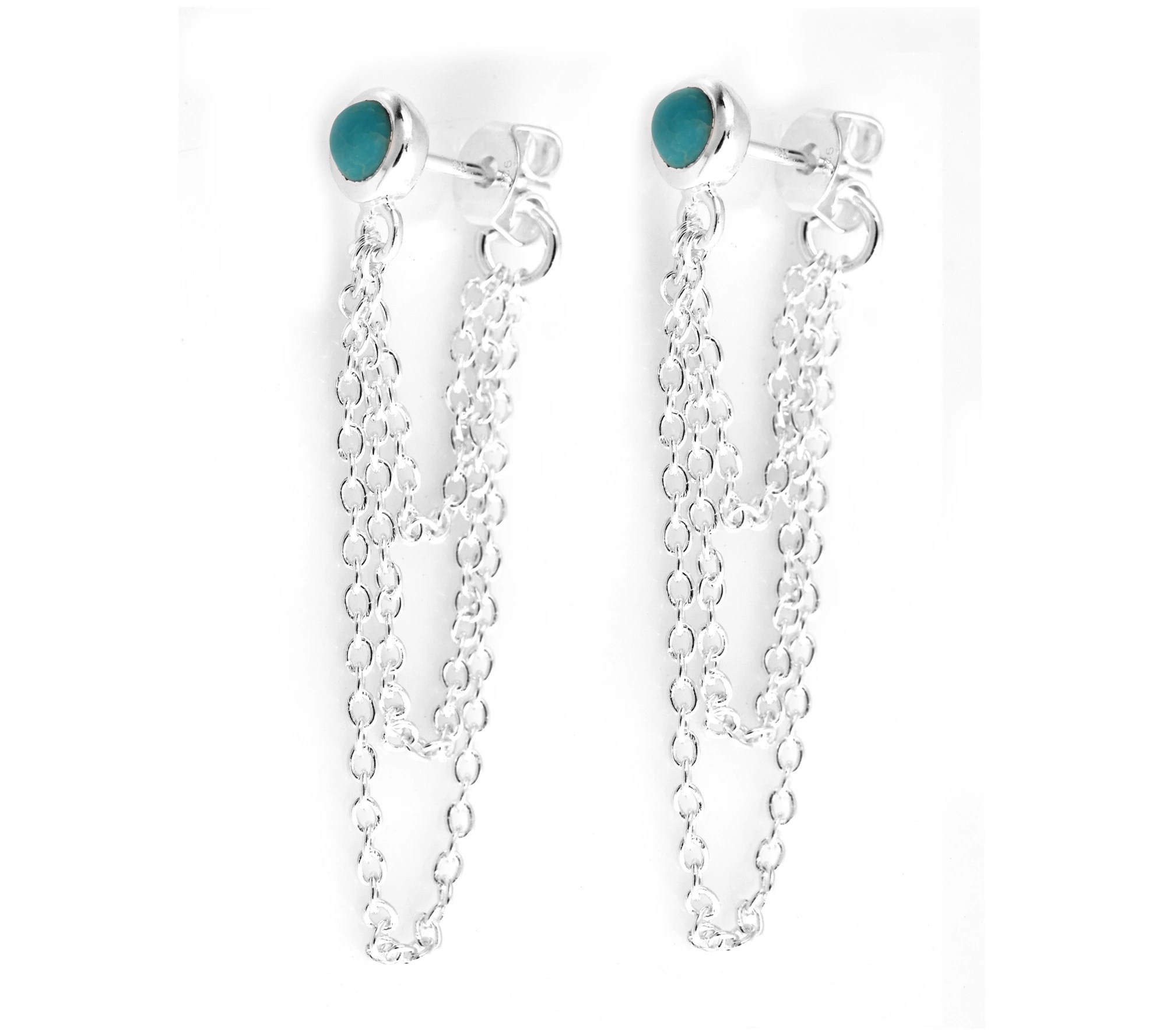 Affinity Gems Turquoise Stud & Chain Earrings,Sterling Silver