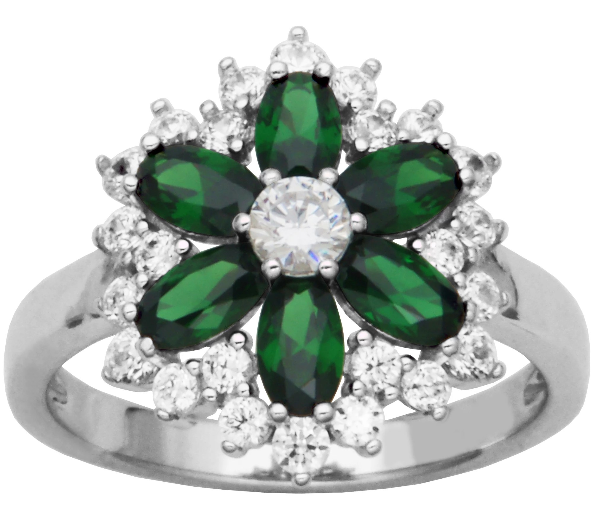 Diamonique 3.10 cttw Green Flower Ring, Sterling Silver