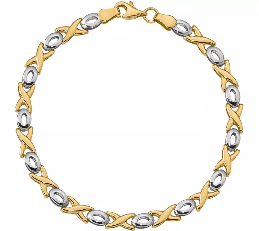 Italian Gold TwoTone X & O Bracelet 14K, 3.3g