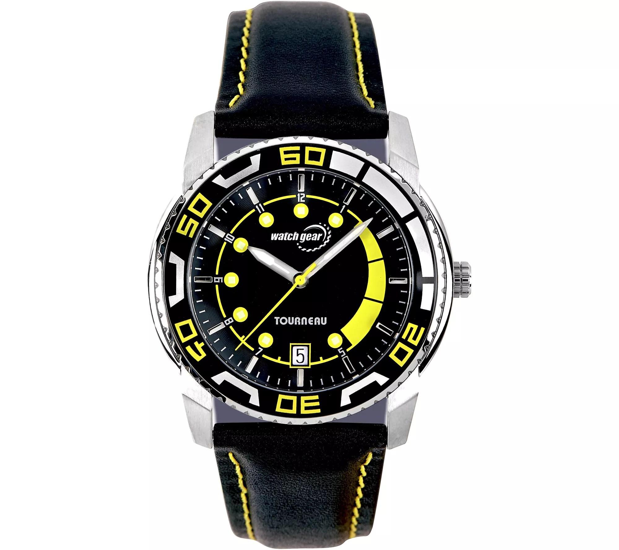 Tourneau Men's Stainless Black Leather Strap Sport Watch