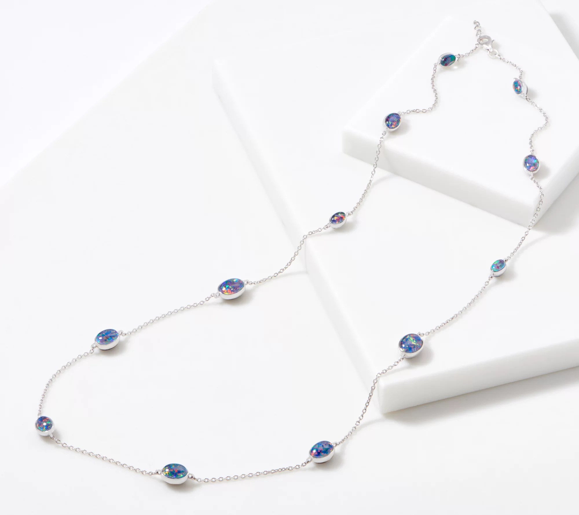 Opal Beaded Station Necklace, Sterling Silver