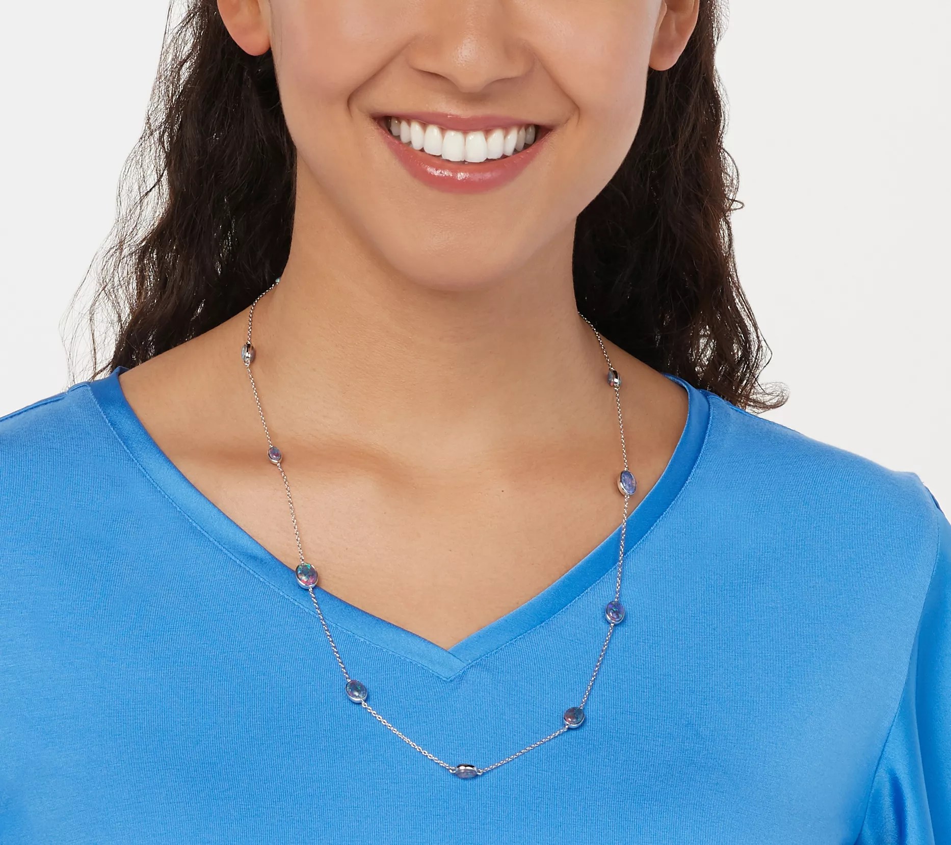 Opal Beaded Station Necklace, Sterling Silver