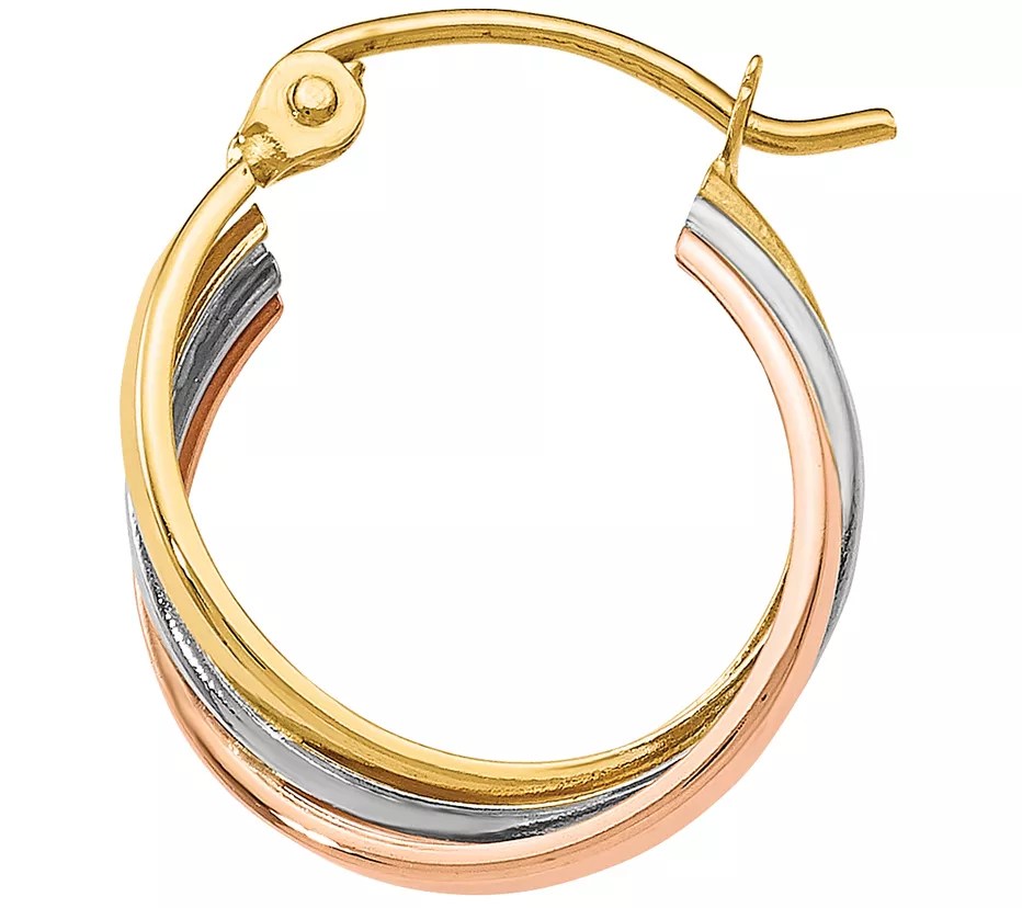 14K Gold TriColor Polished Hinged Hoop Earrings