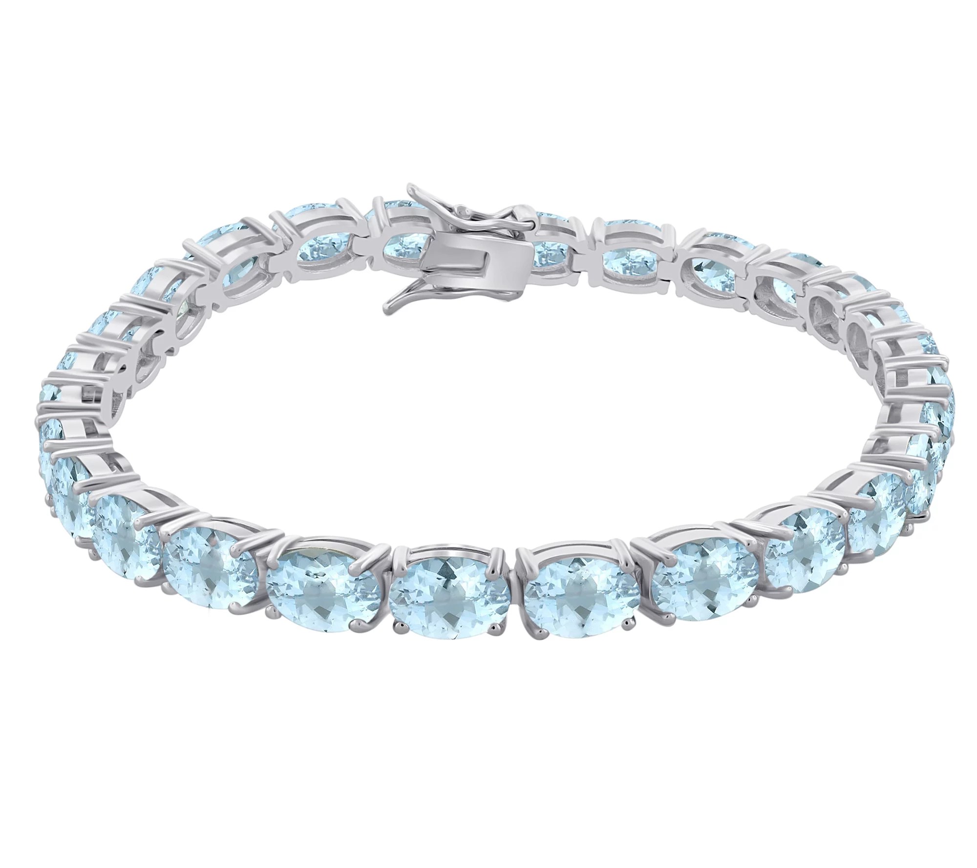 Sterling Silver 26.50 cttw Aquamarine 8"Tennis Bracelet