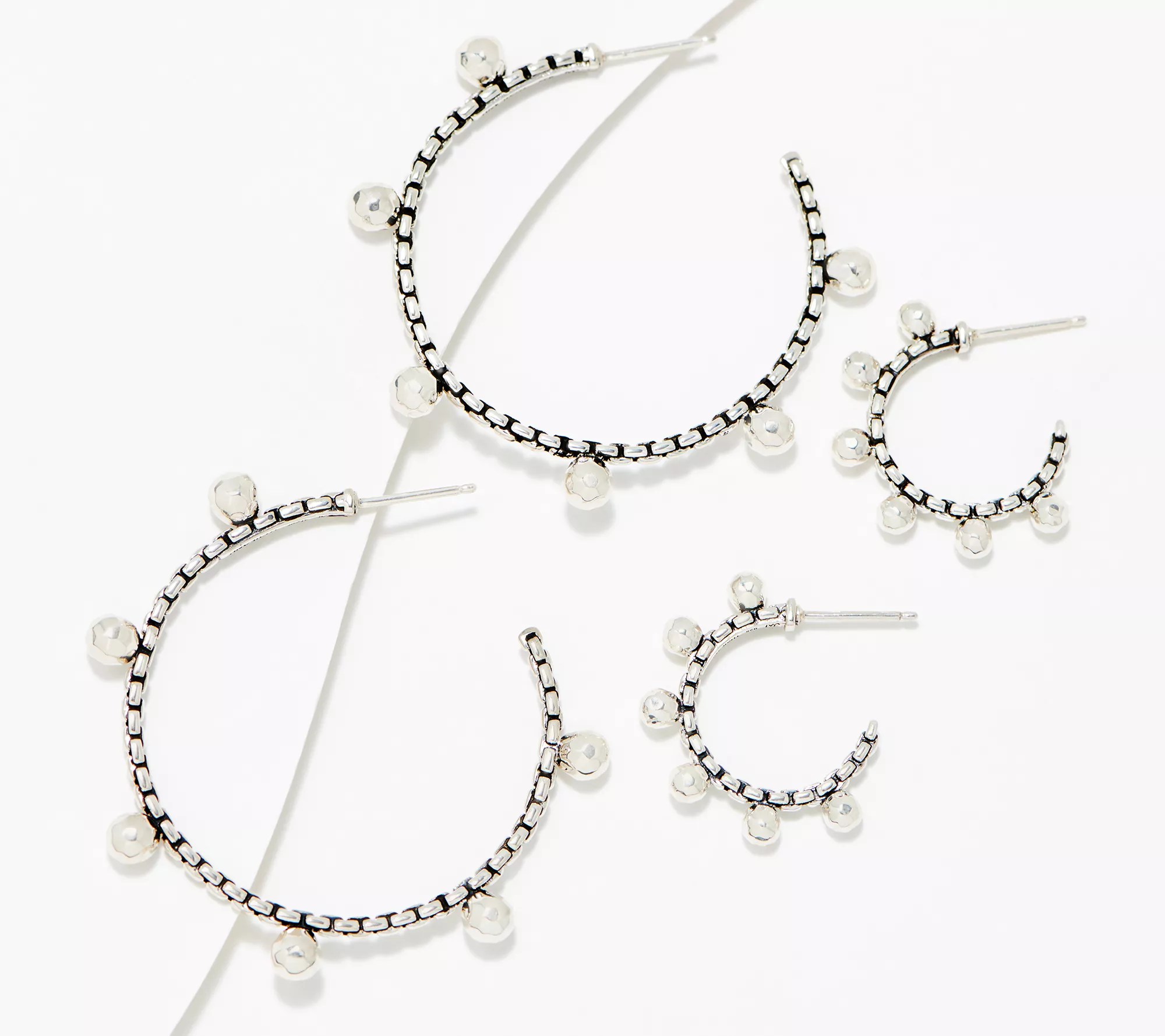 JAI Sterling Silver Hammered Bead Hoop Earrings