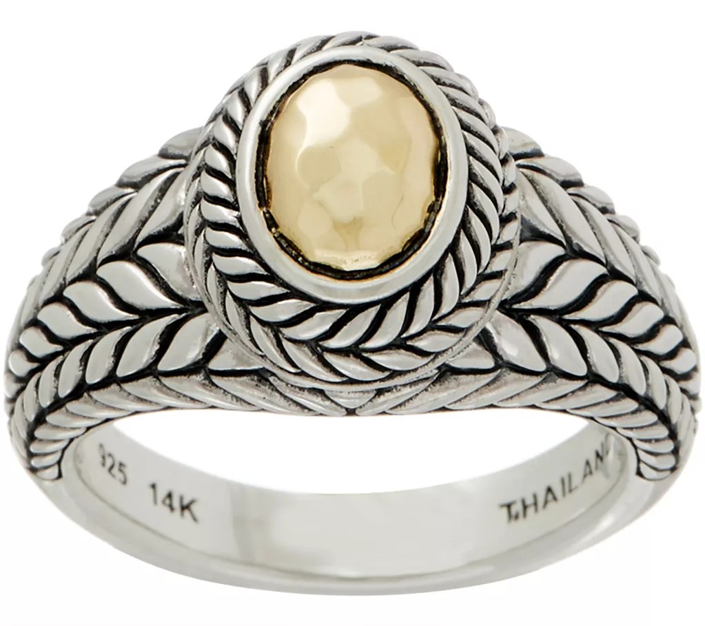 JAI Sterling Silver & 14K Gold Basketweave Ring