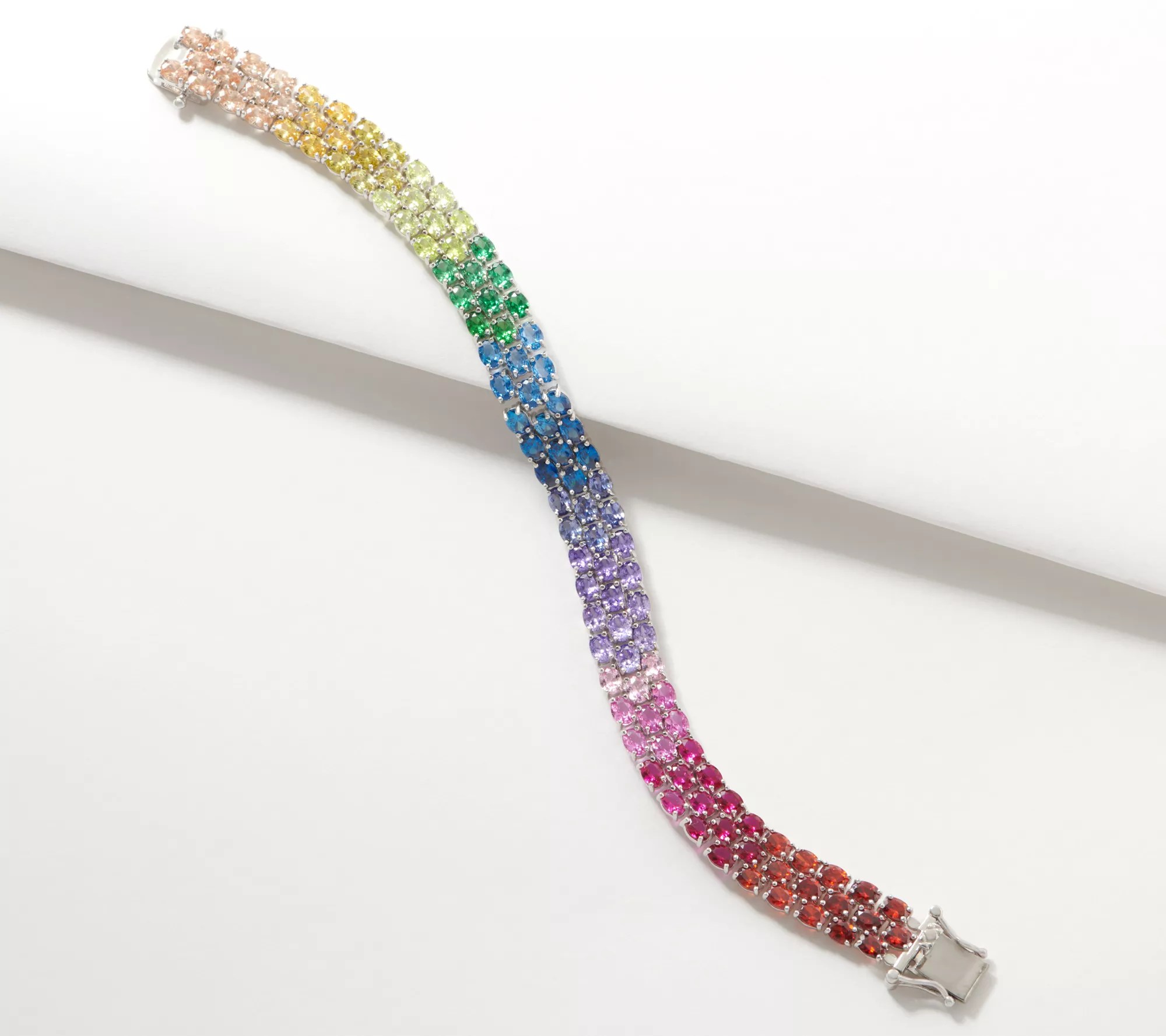 Diamonique Three Row Rainbow Tennis Bracelet Sterling Silver
