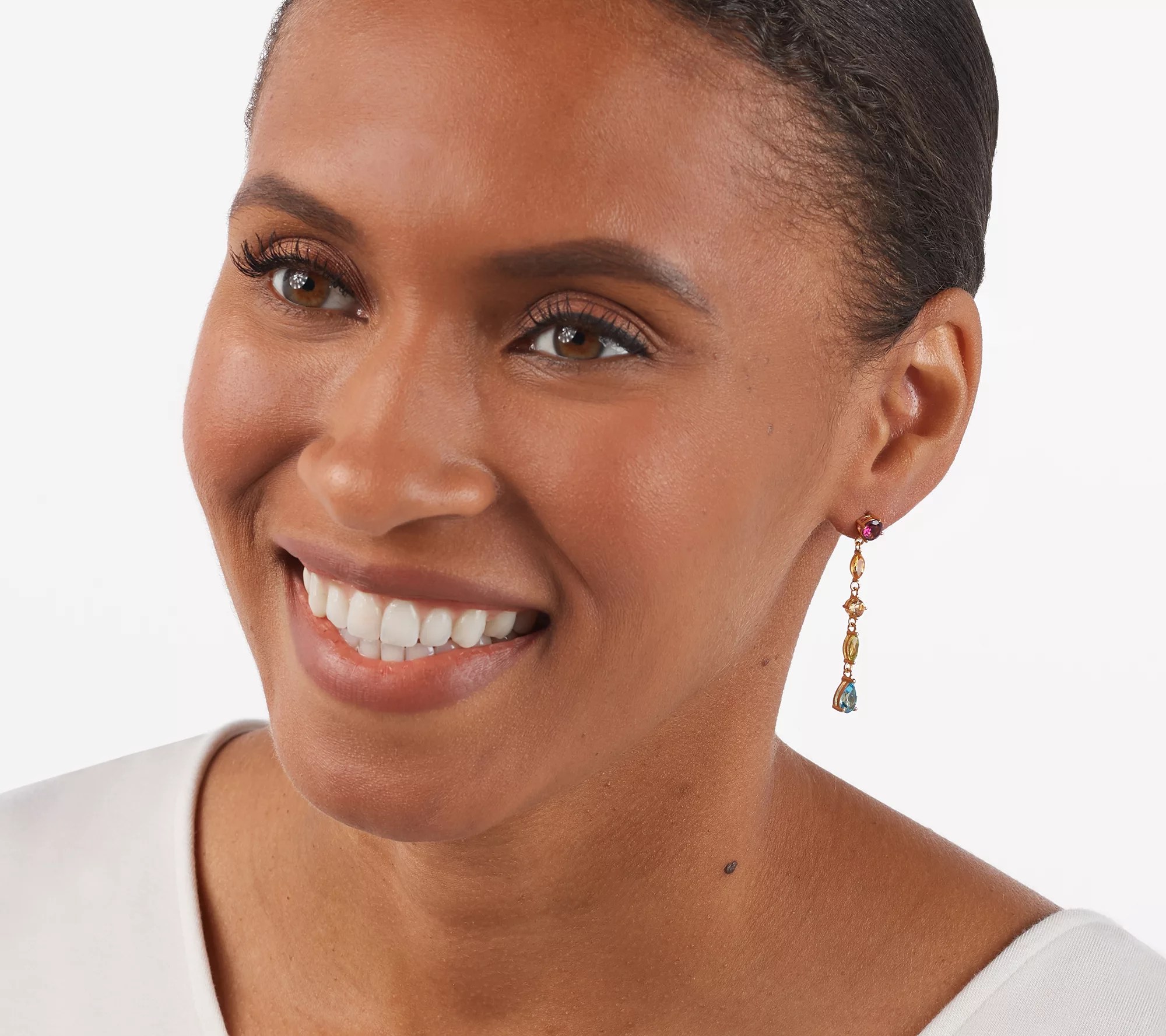 14K Plated or Sterling Multi Gemstone Linear Earrings 3.50 cttw