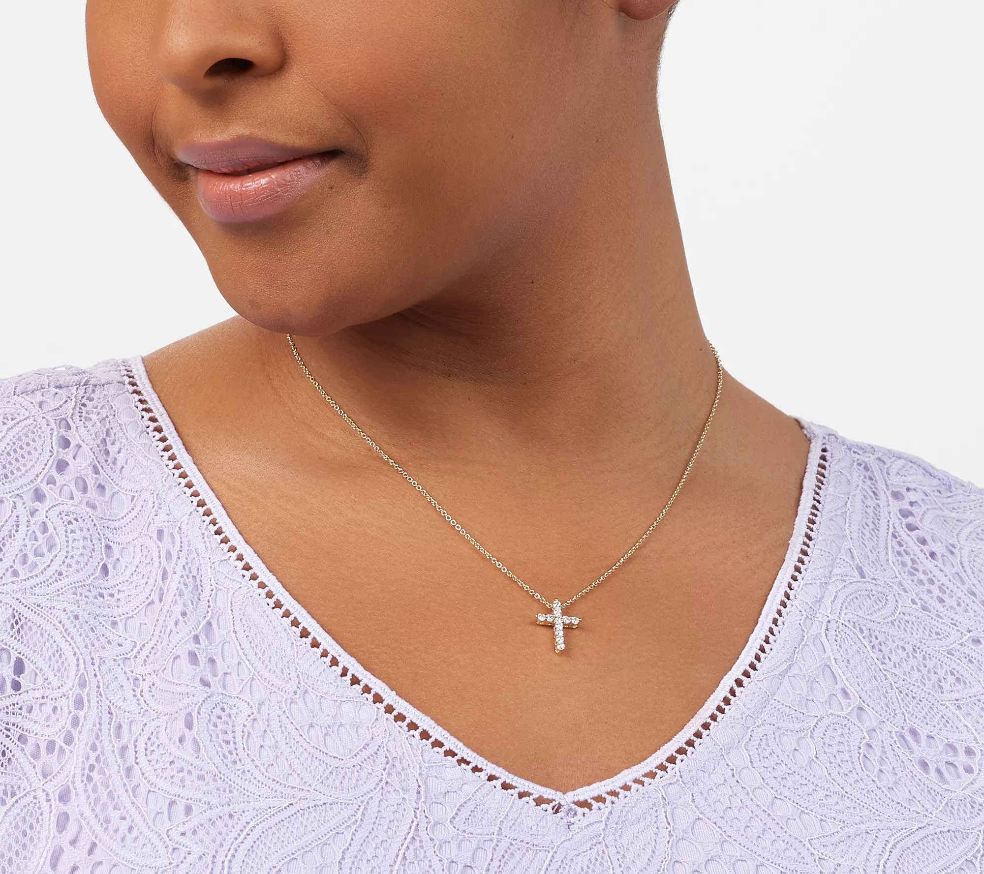 Diamonique Bitty Cross Pendant with Chain, Sterling Silver