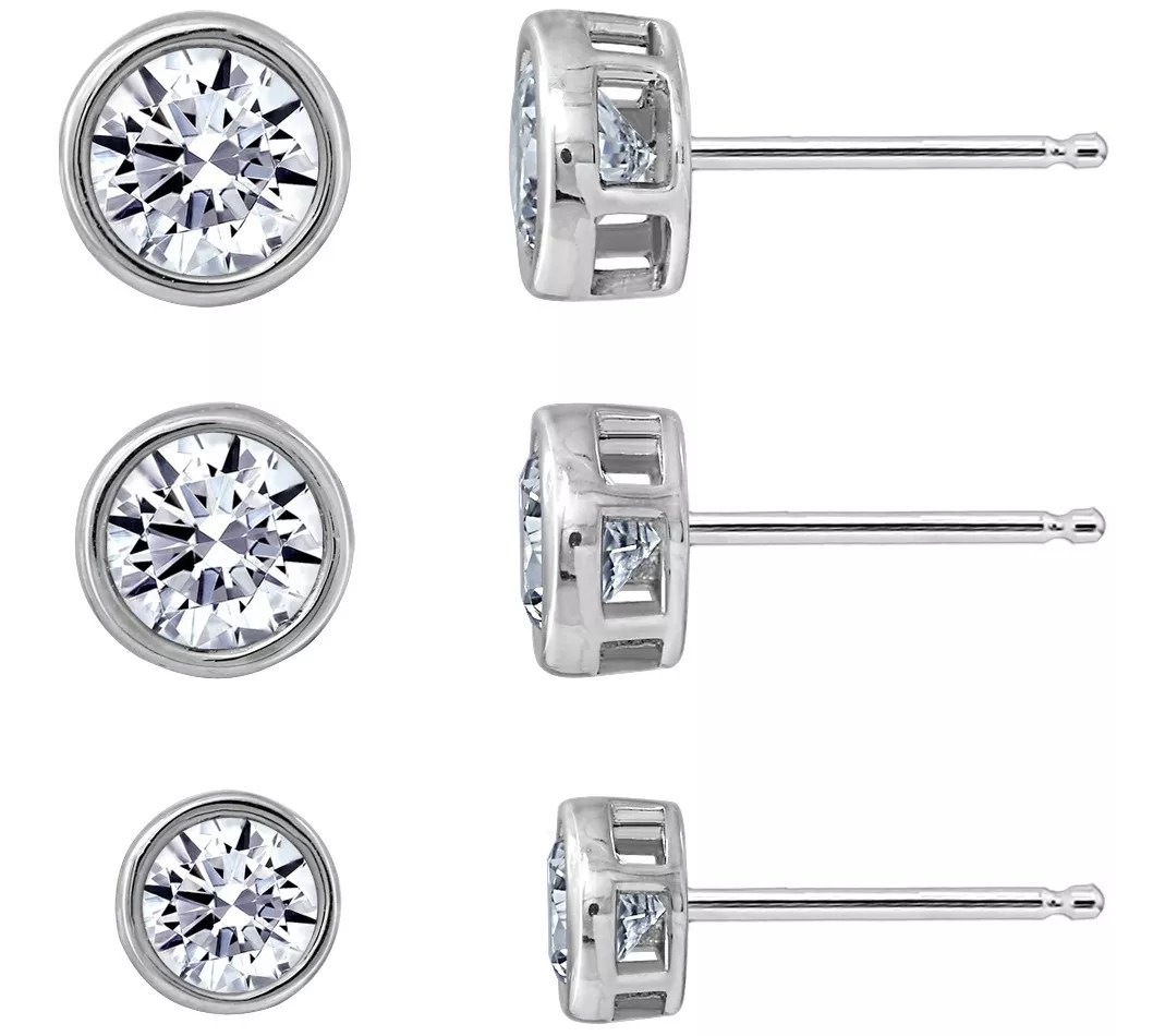 Diamonique 3.00cttw Sterling Bezel Solitaire Stud Earrings Set