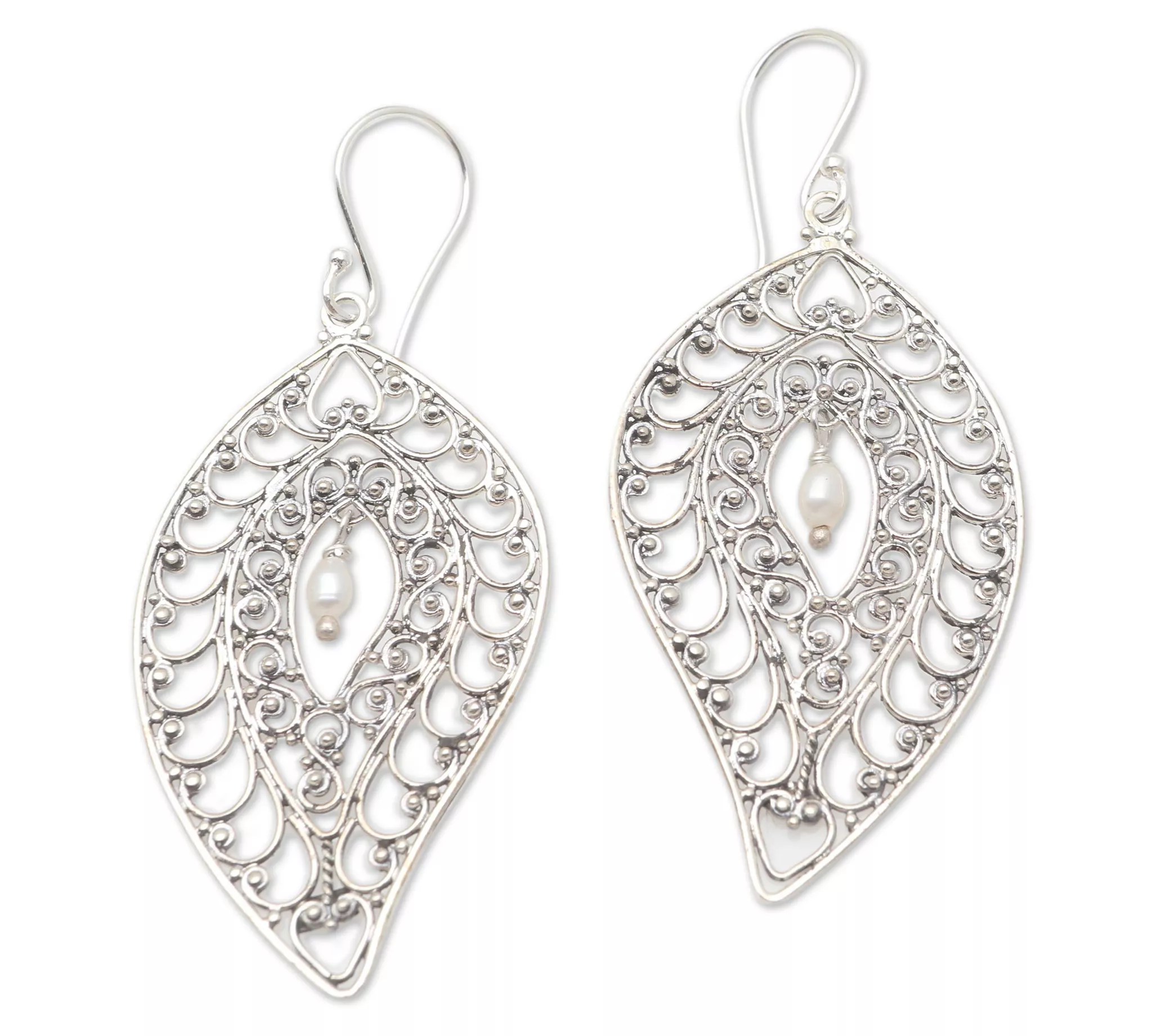 Novica Artisan Crafted Sterling Cultured Pearl Dangle Earrings