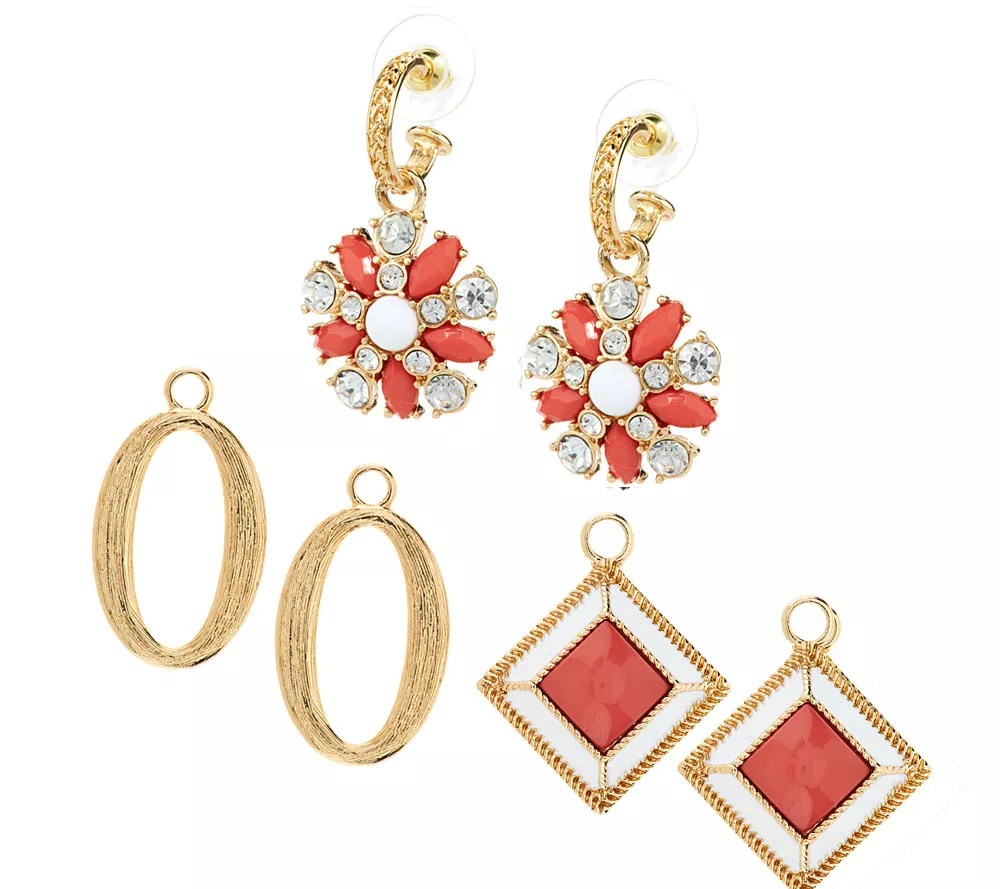 Susan Graver Hoop Earrings w/ 3 Decorative Interchangeable Drops