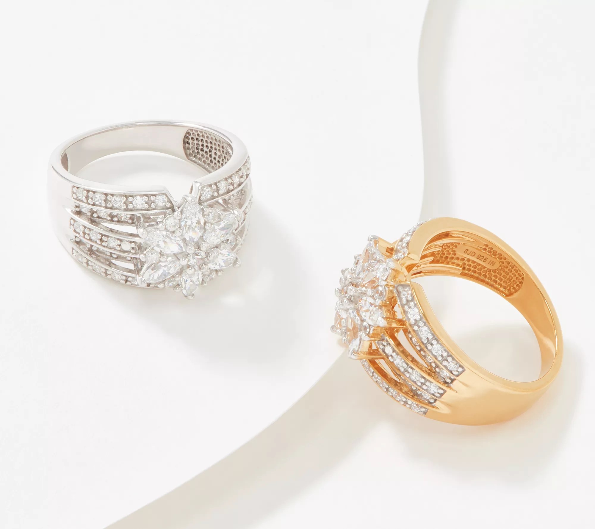 Diamonique x Lisa Mason Floral Bridal Ring, Sterling Silver