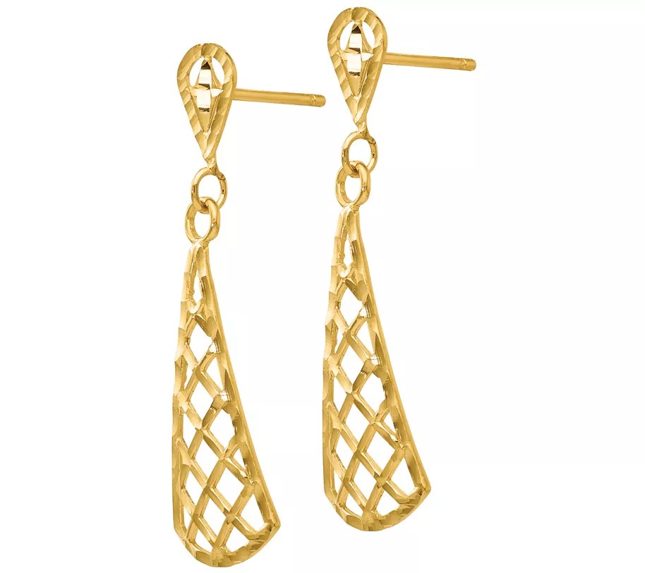 14K Gold DiamondCut Triangle Dangle Earrings