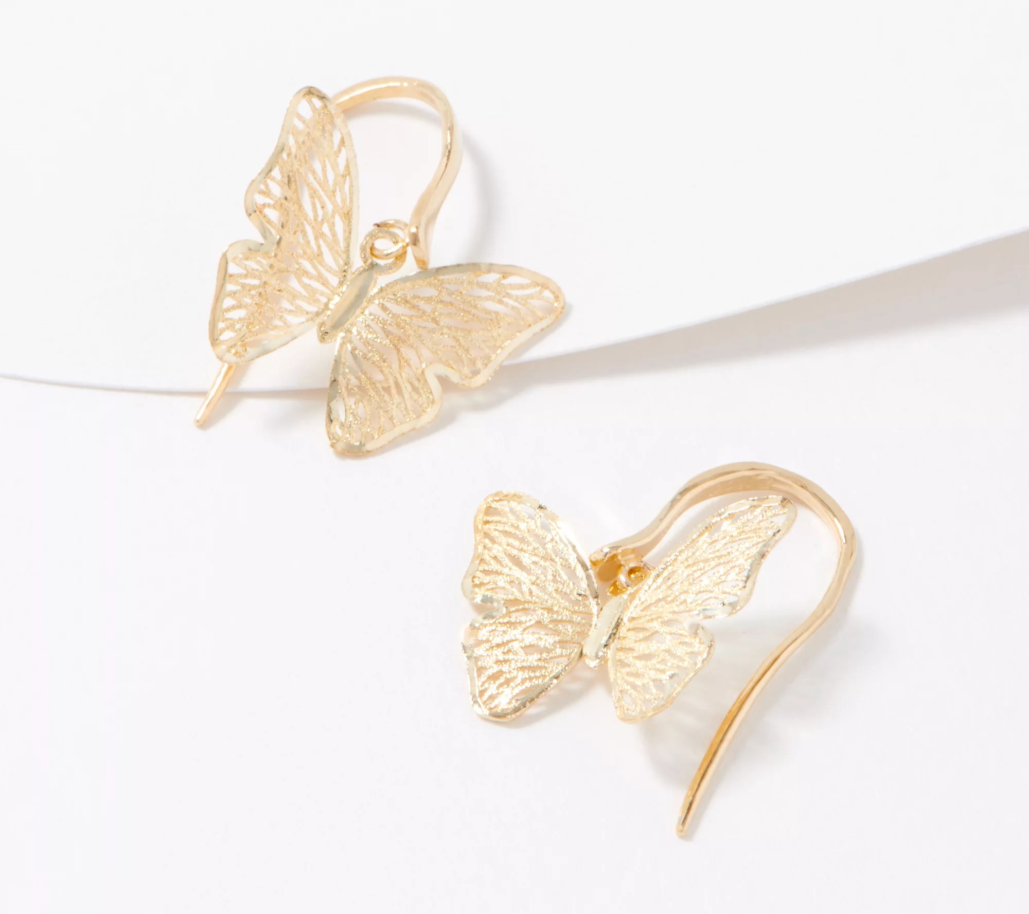 Denary Gold Textured Butterfly Dangle Earrings 10K Gold