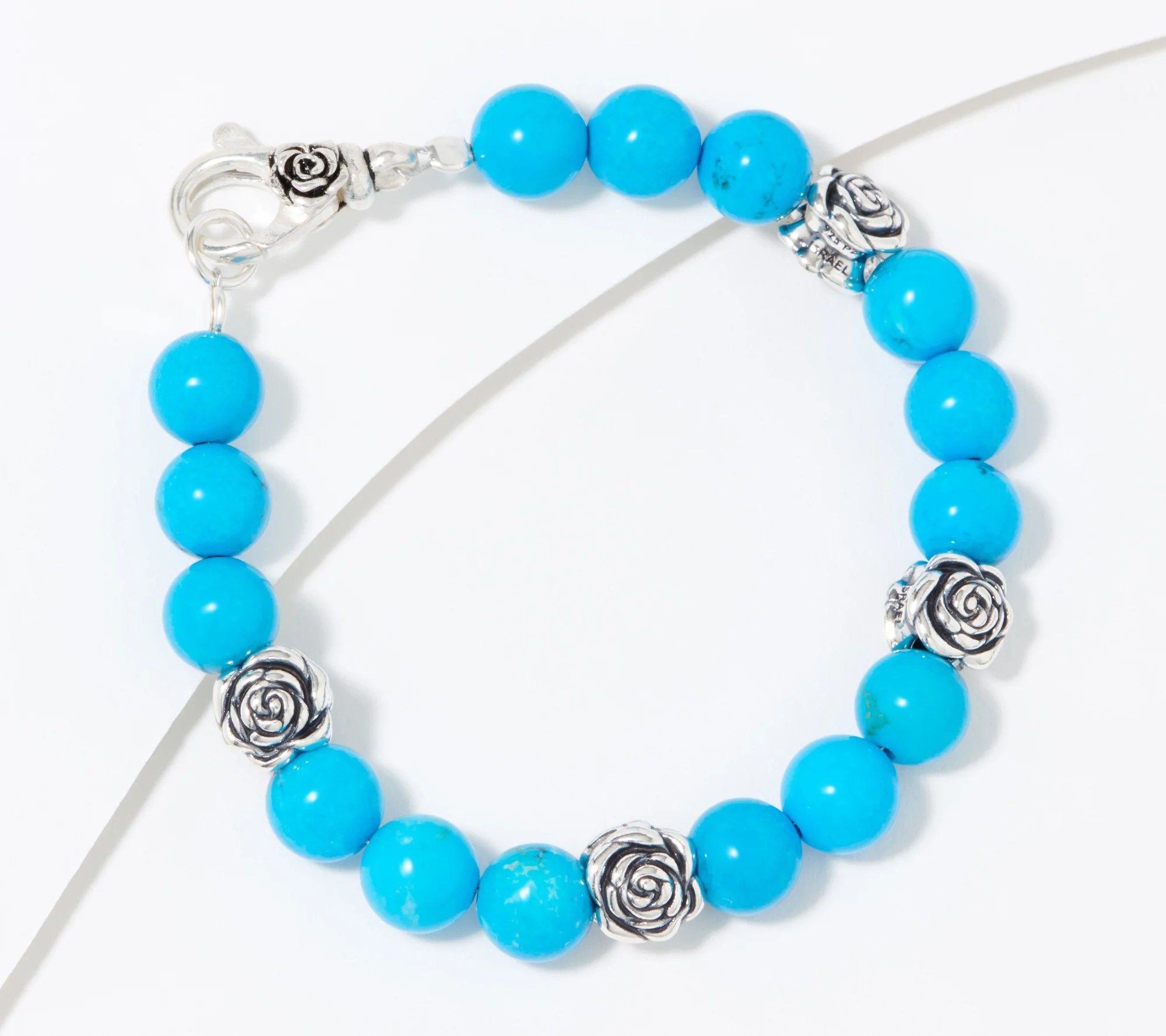 Or Paz Sterling Silver Floral Opaque Gemstone Beaded Bracelet