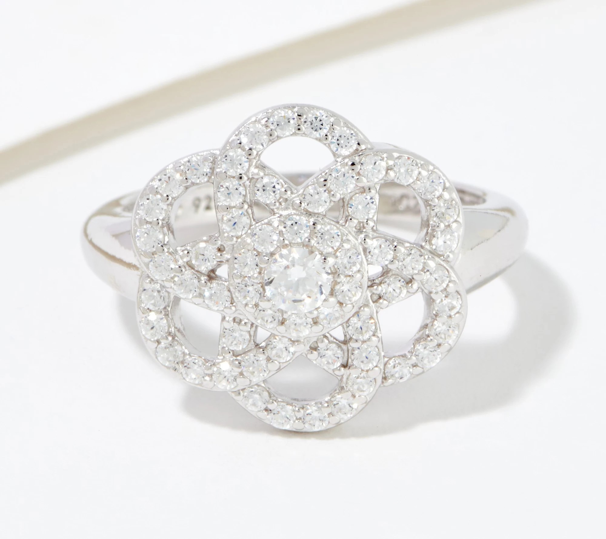 Diamonique Openwork Floral Ring, Sterling Silver