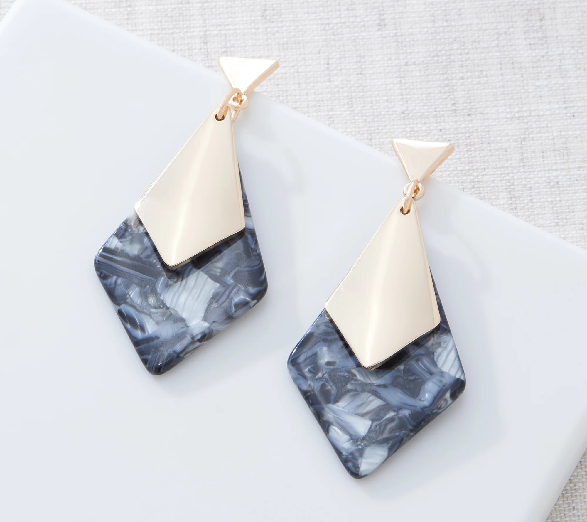 Susan Graver Resin Drop Earrings with Metal Overlay