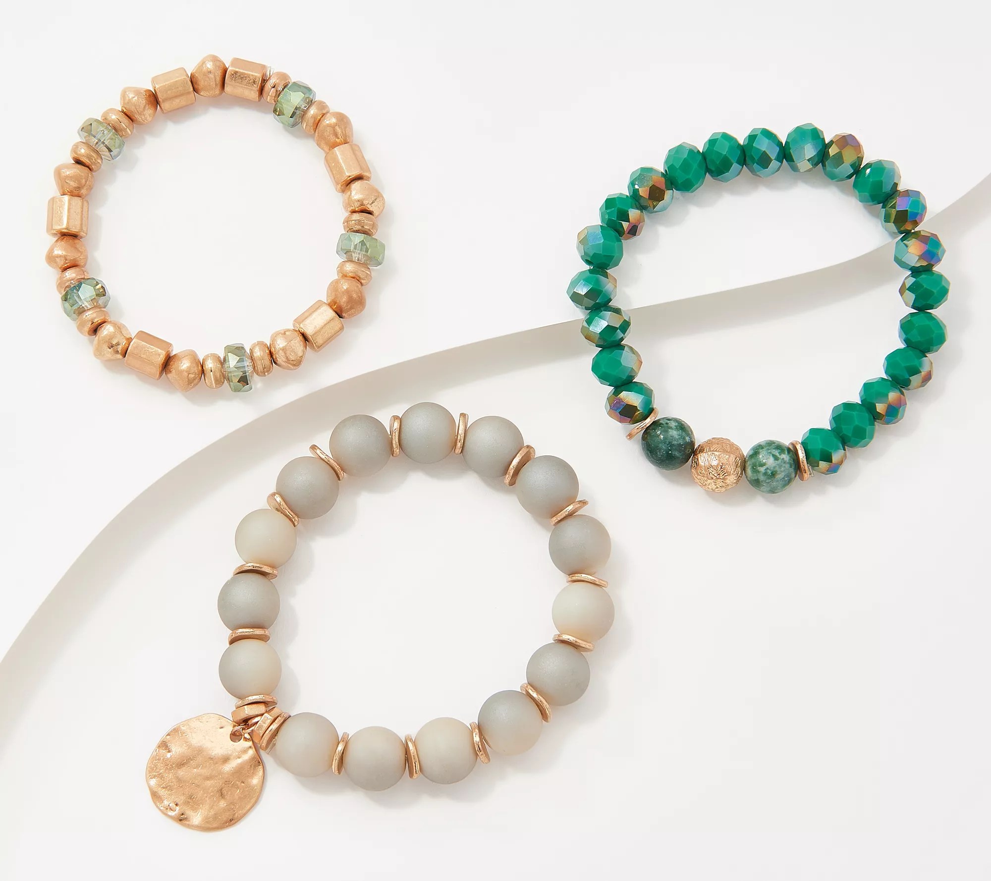 "As Is" Susan Graver Set of 3 Mixed Media Bracelets with Charm