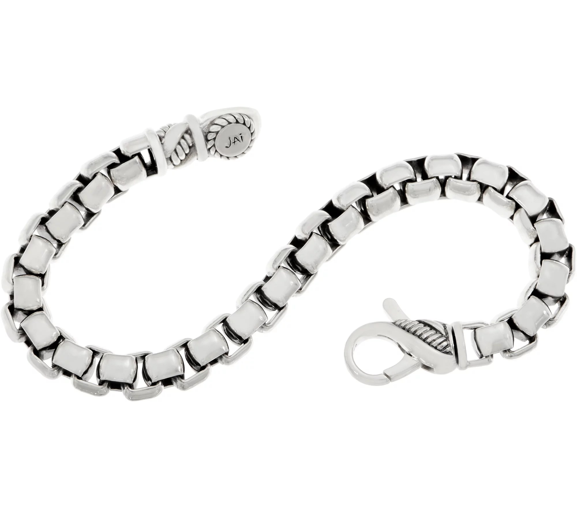 JAI Sterling Silver 7.25mm Round Box Chain Bracelet 33.75g