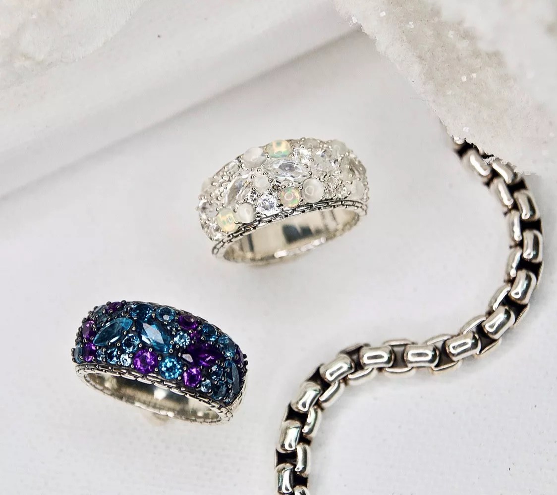 JAI Sterling Silver MultiGemstone Domed Ring