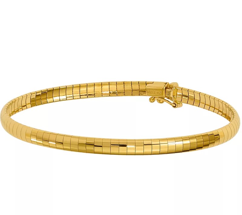 14K Gold 4mm Domed 7" Omega Bracelet, 9.3g