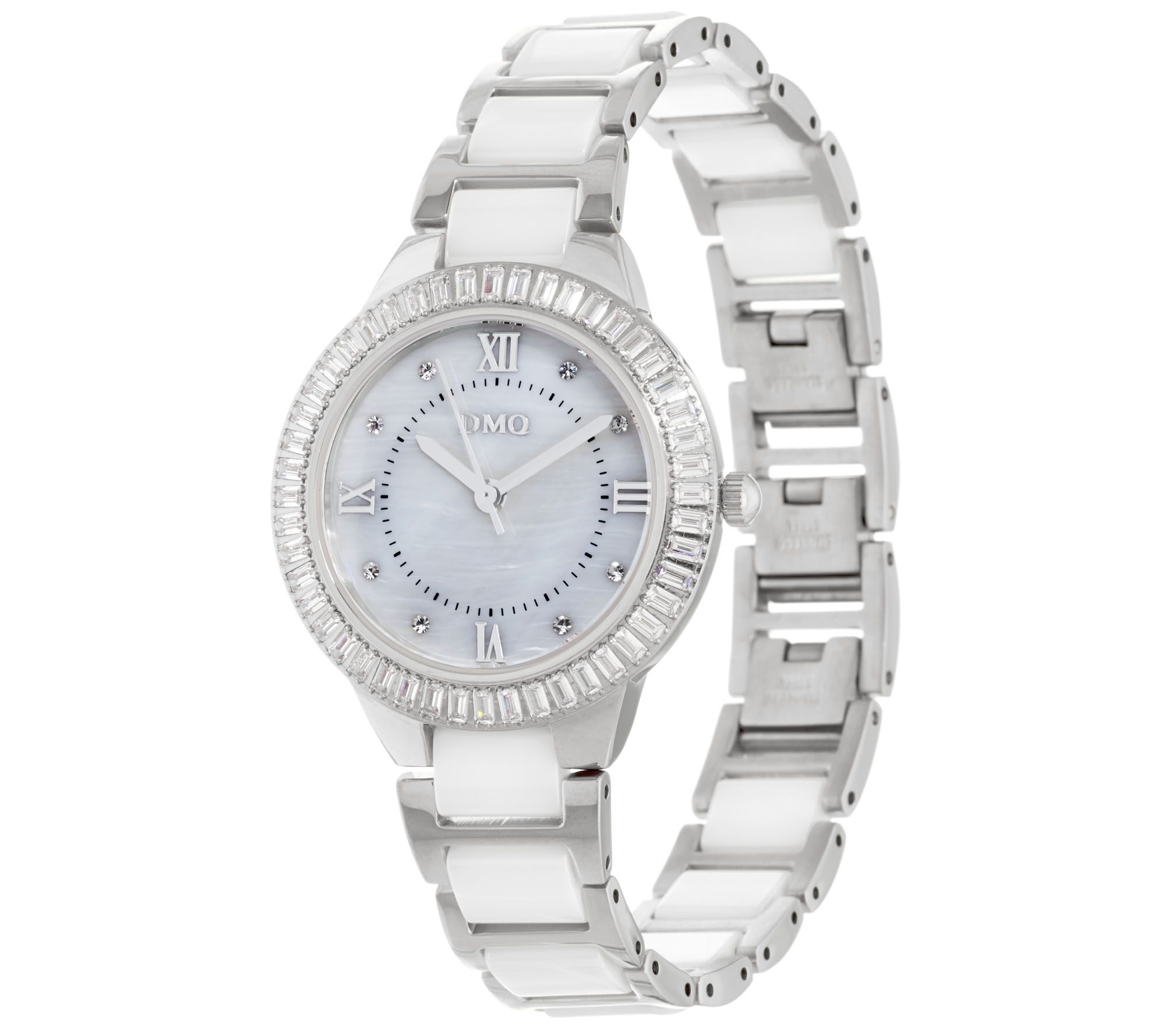 Diamonique Baguette Cut Ceramic Link Watch