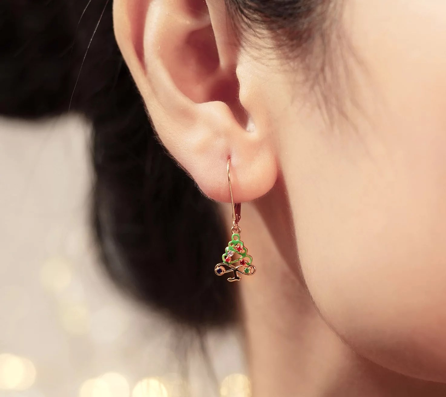 Diamonique Christmas Tree Bauble Earrings, 14 KGold Plated