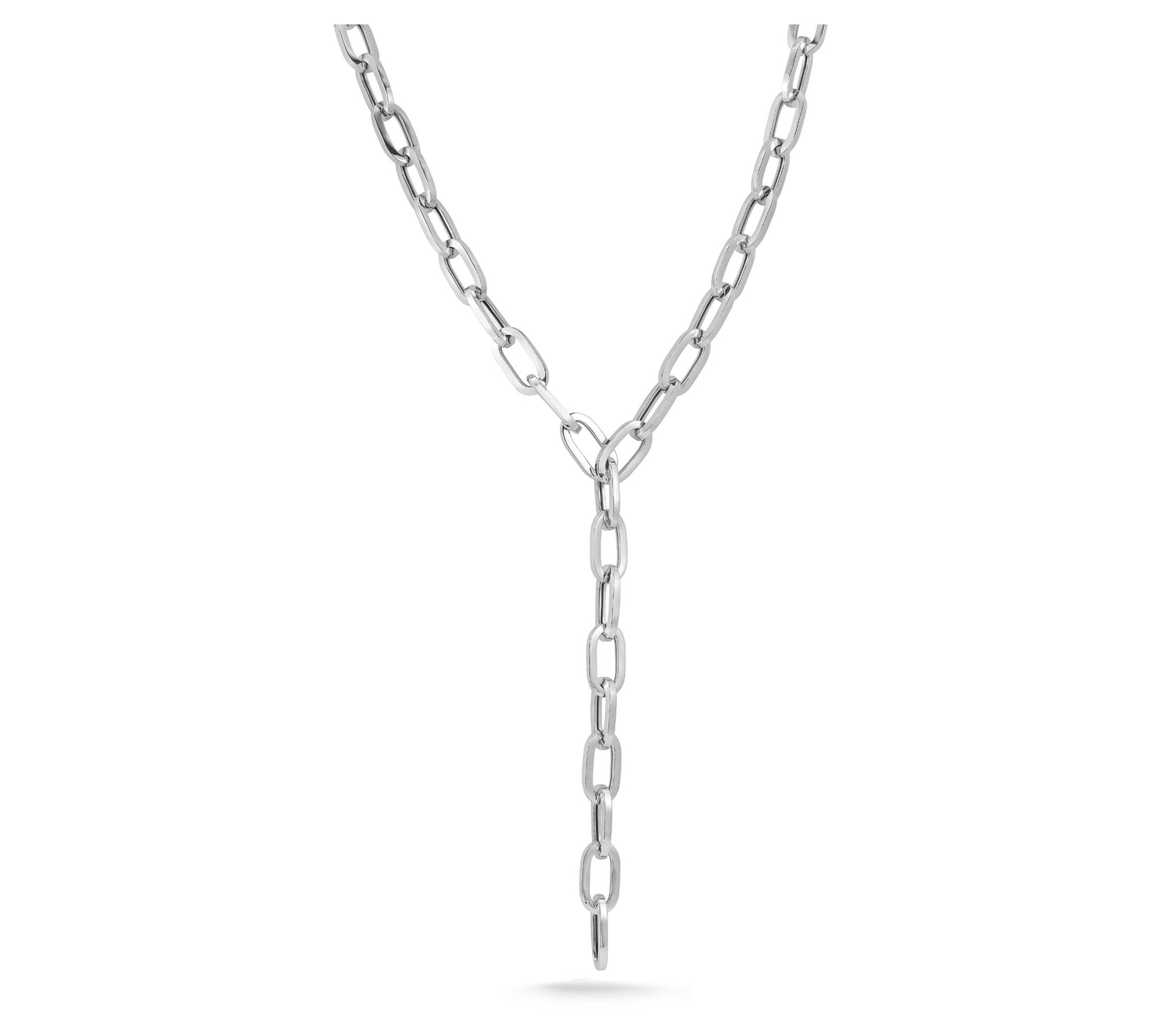 Italian Silver Oval Link Chain Y Necklace, Sterling