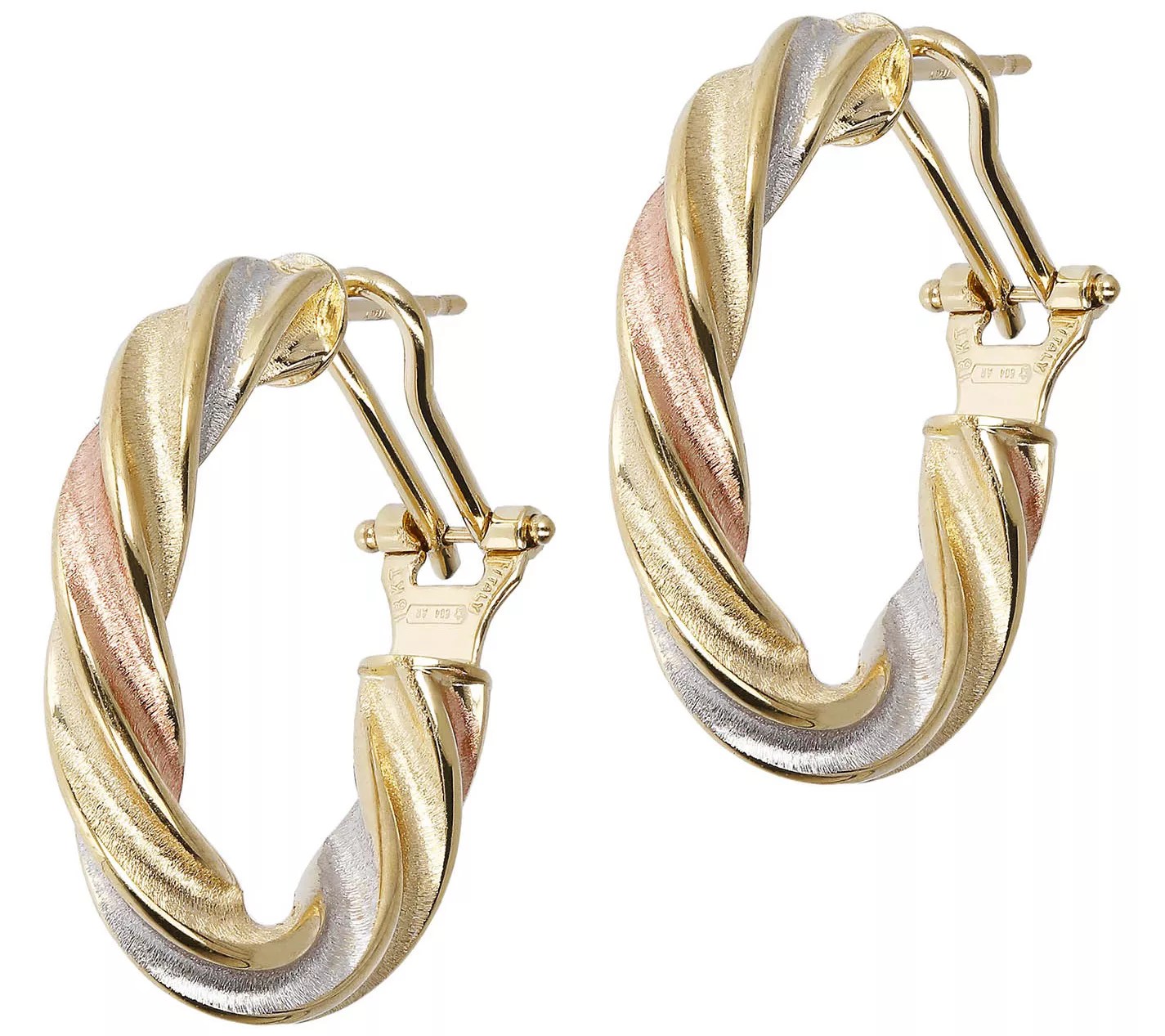 Arte d'Oro Twisted Hoop Earrings w/ Omega Backs, 18K