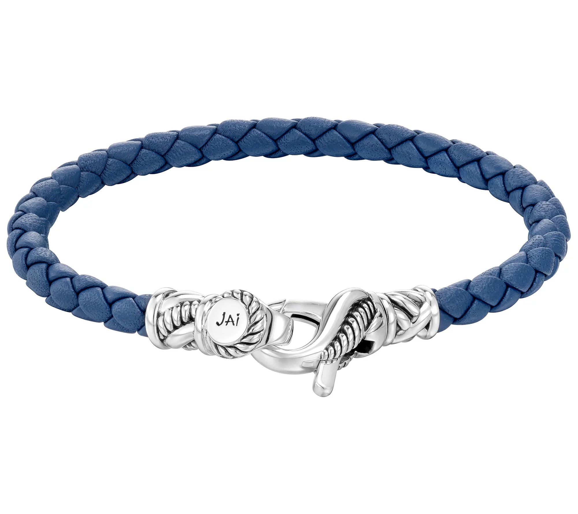 JAI Sterling Silver Braided Leather Bracelet