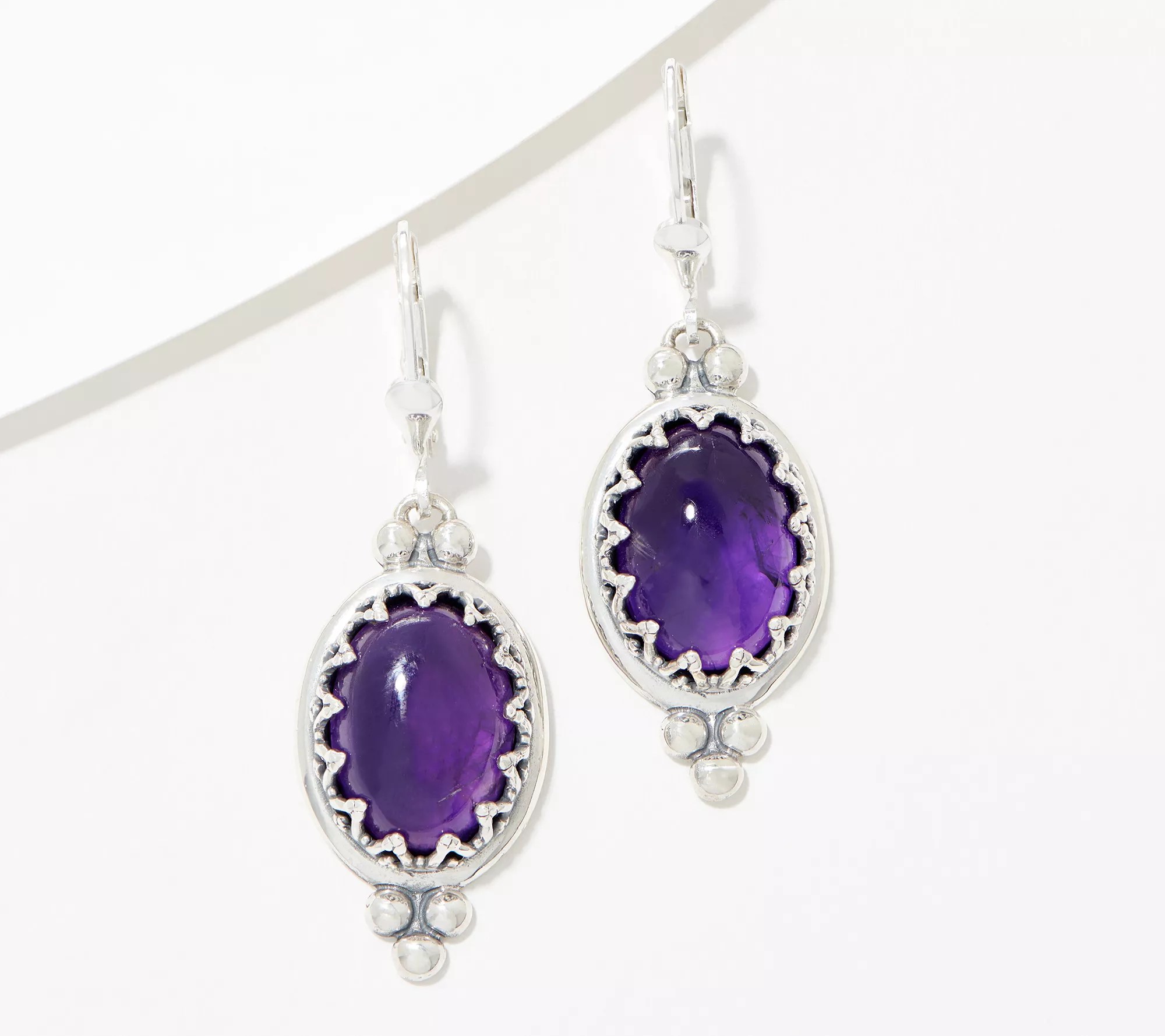 American West Sterling Silver Crown Detail Amethyst Lever Back Earrings