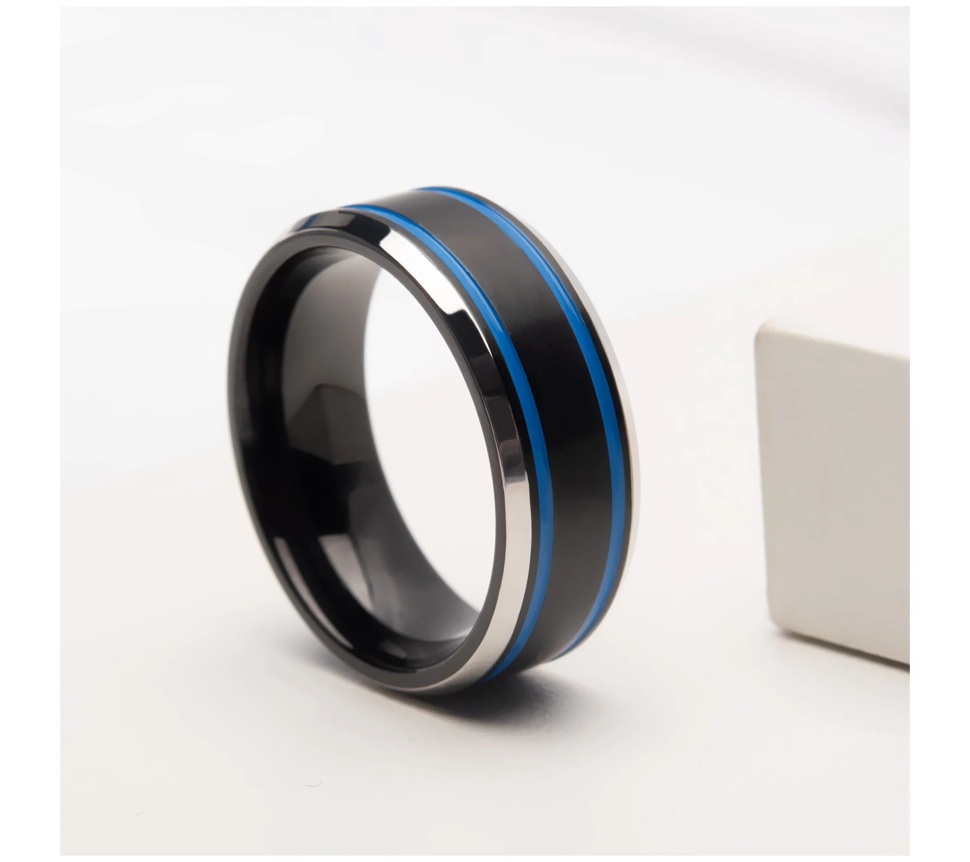 Verve Men's Jewelry Stainless Steel Black and Blue Ring