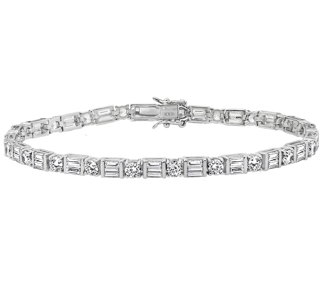 Diamonique Baguette Tennis Bracelet, Platinum Clad