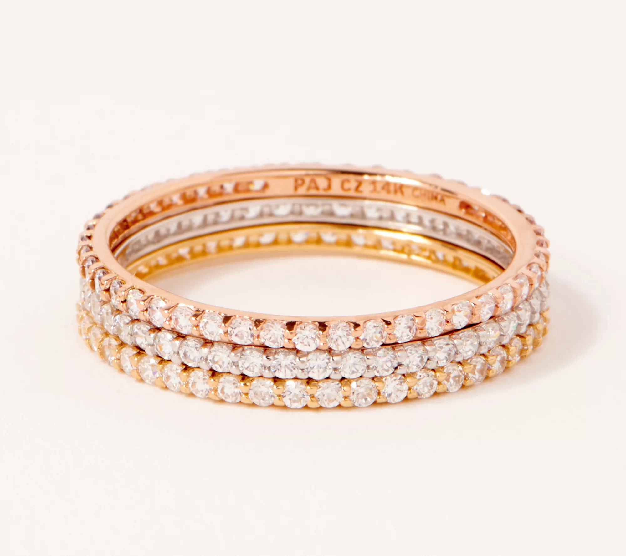 "As Is" Diamonique Set of 3 TriColor Stack Rings, 14K Gold