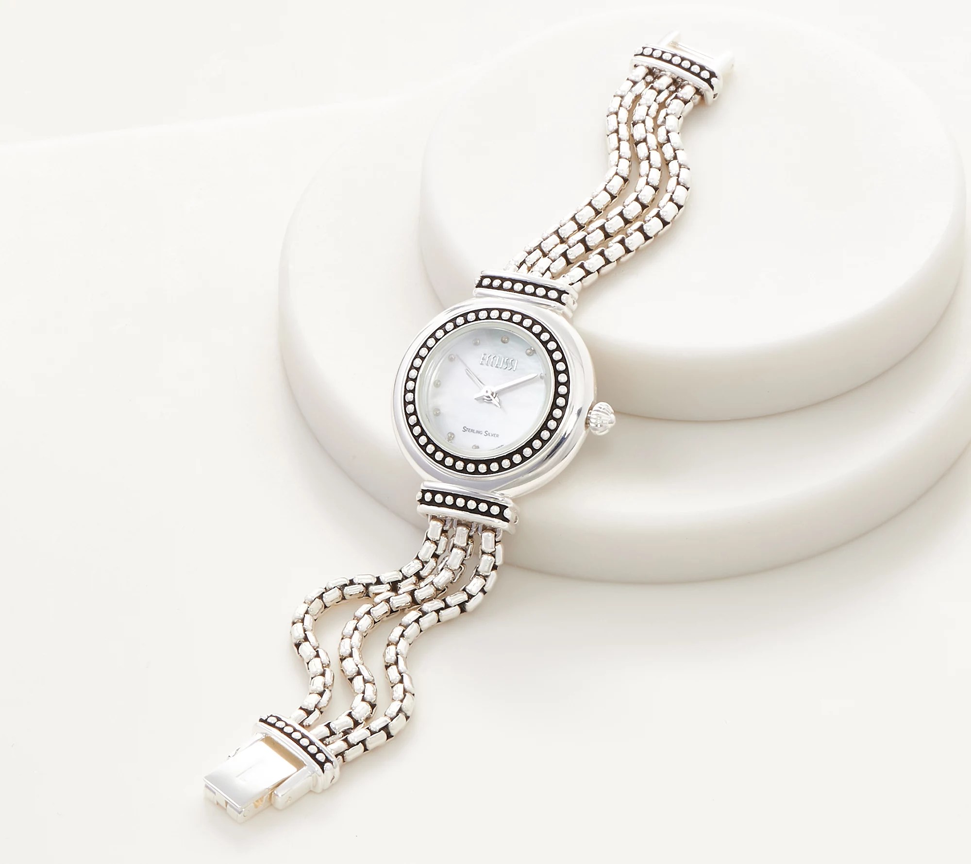 (QVC) JAI Sterling Silver 3.7mm Hammered Bead Box Chain Bracelet