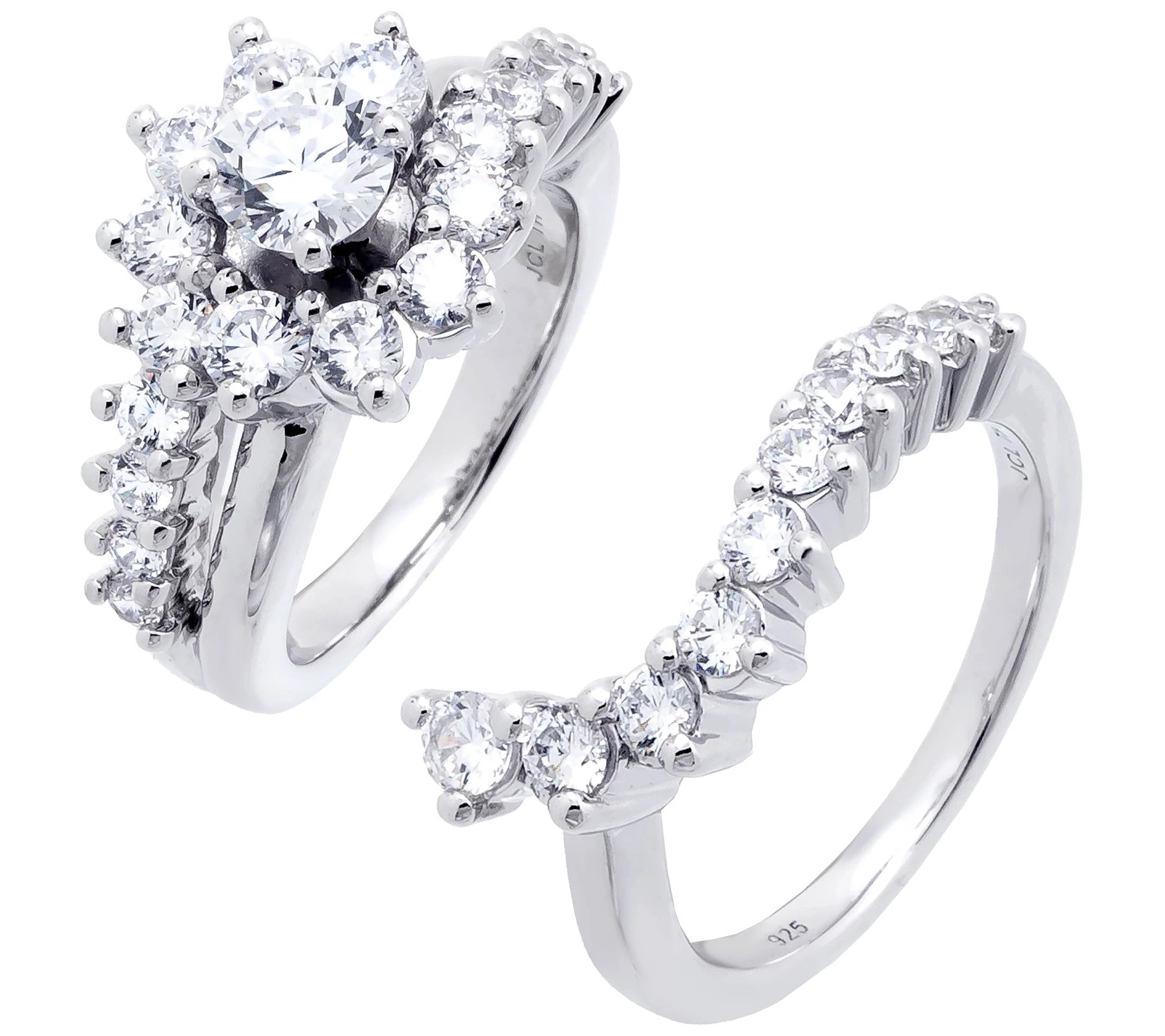 Diamonique 3.25 cttw Floral Ring Set, Sterling Silver
