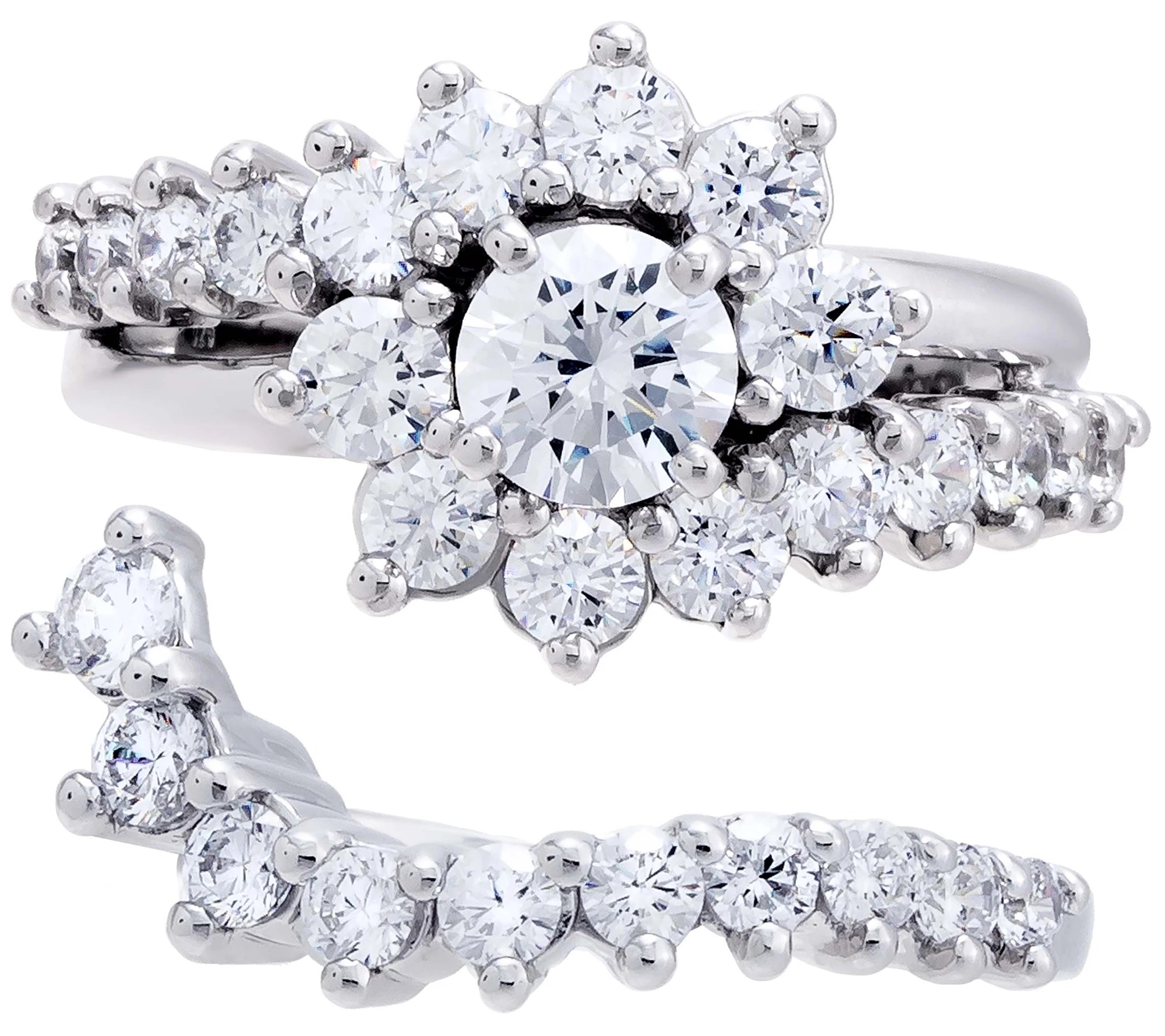 Diamonique 3.25 cttw Floral Ring Set, Sterling Silver