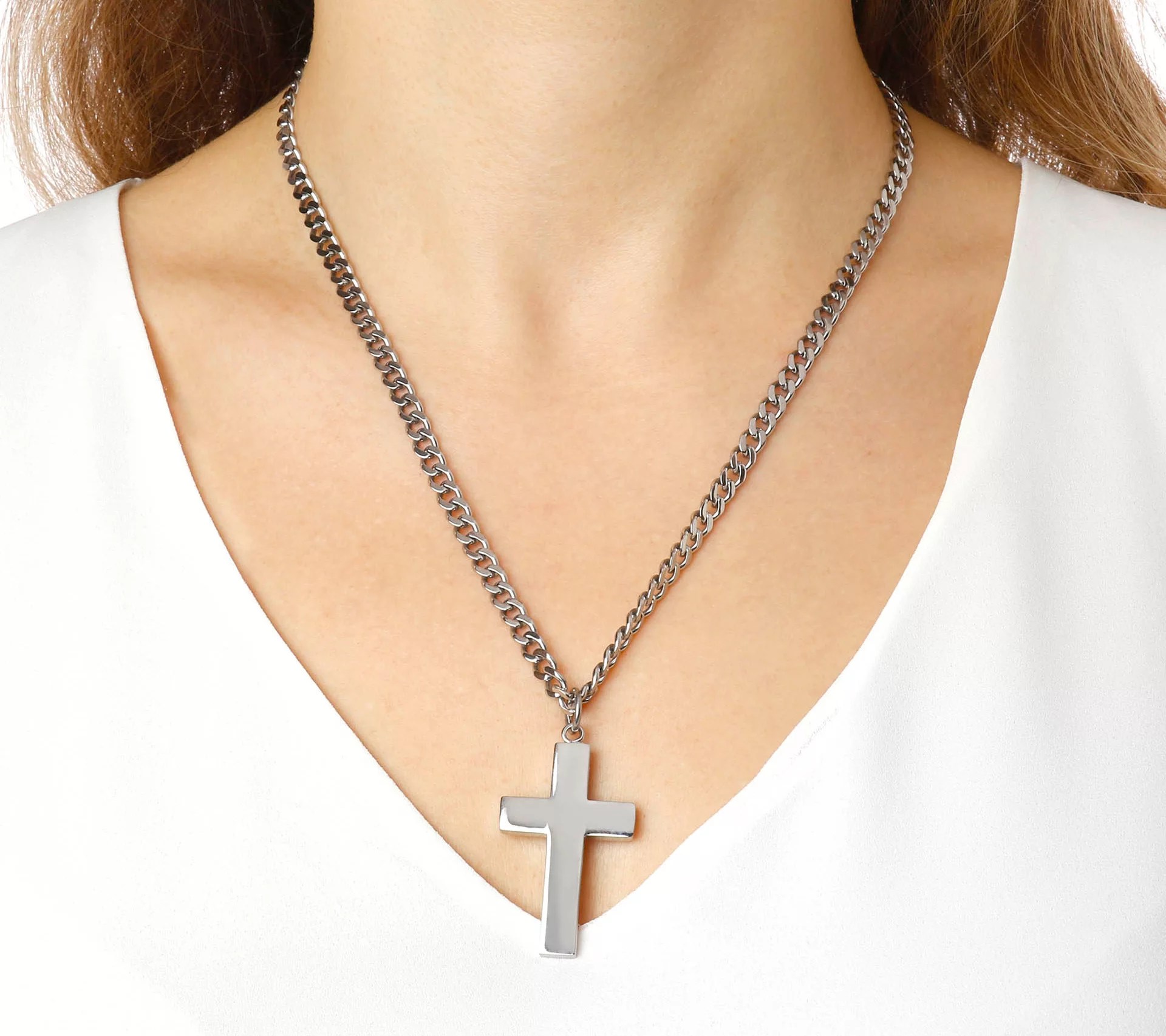 Steel by Design Polished Cross Pendant with Chain