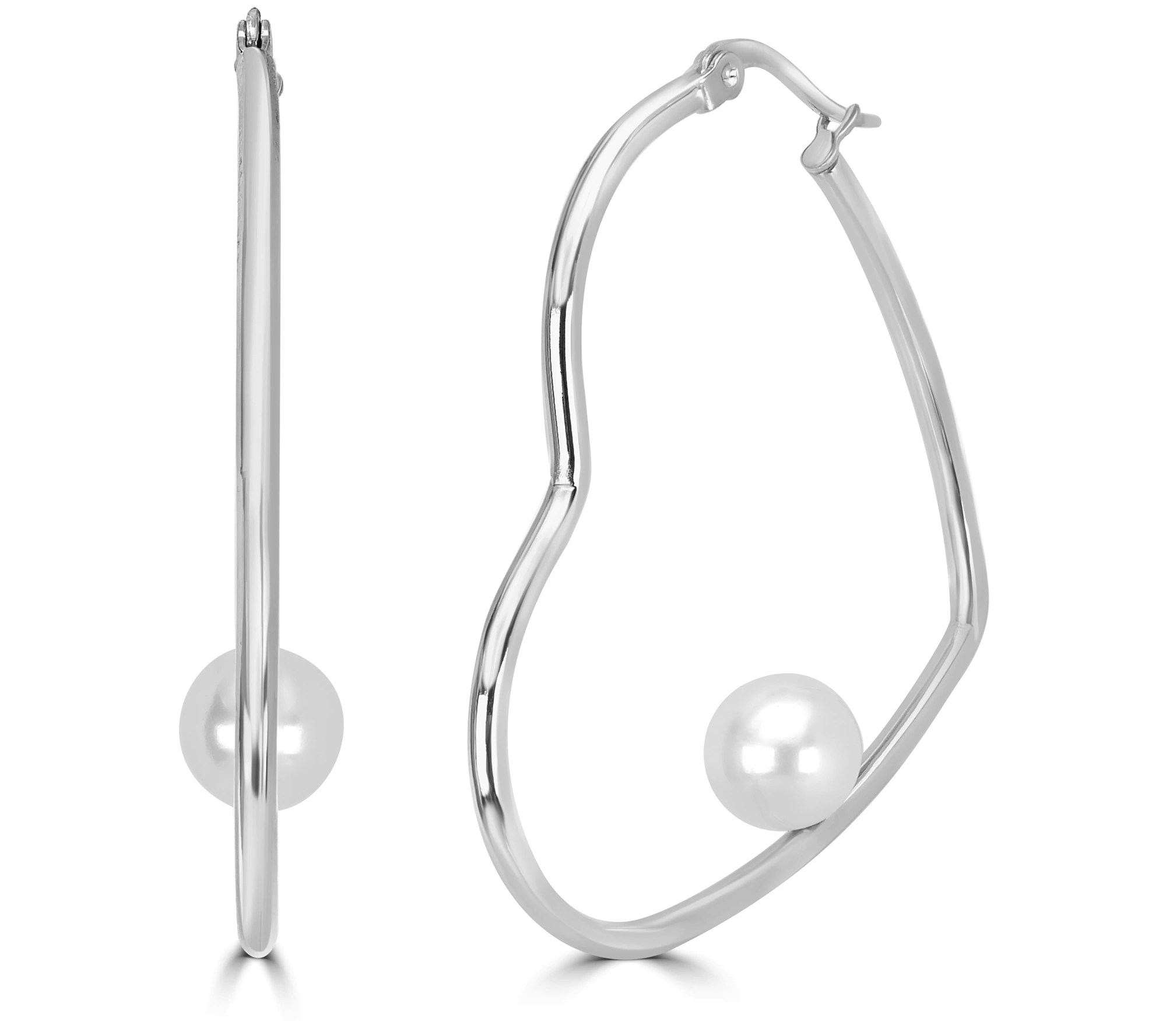Steel By Design Simulated Pearl Heart Hoop Earrings
