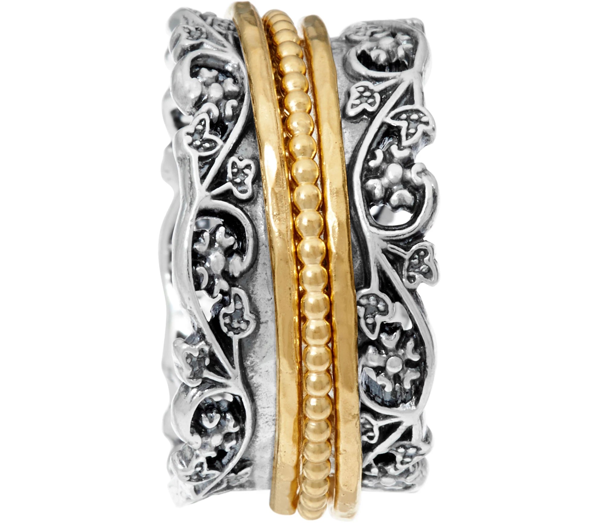 Or Paz Sterling Silver Floral Lace Design Spinner Ring