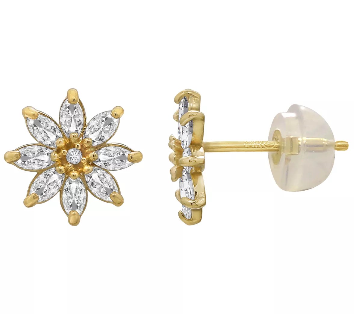 Diamonique 1.50 cttw Flower Stud Earrings, 14K Gold