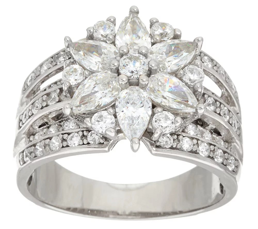 "As Is" Diamonique 2.10 cttw Mixed Cut Flower Ring, Platinum Clad